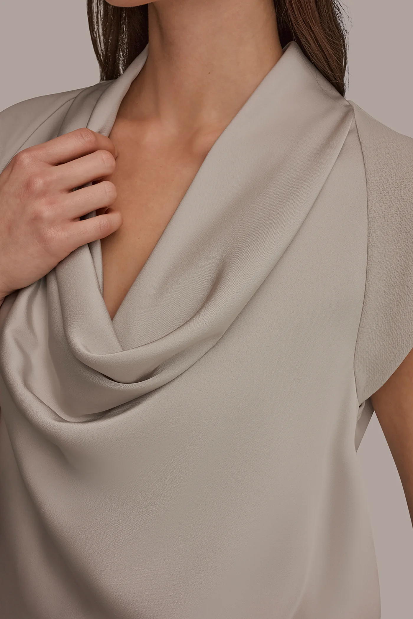 MIXED MEDIA COWL-NECK TOP - VXVOV