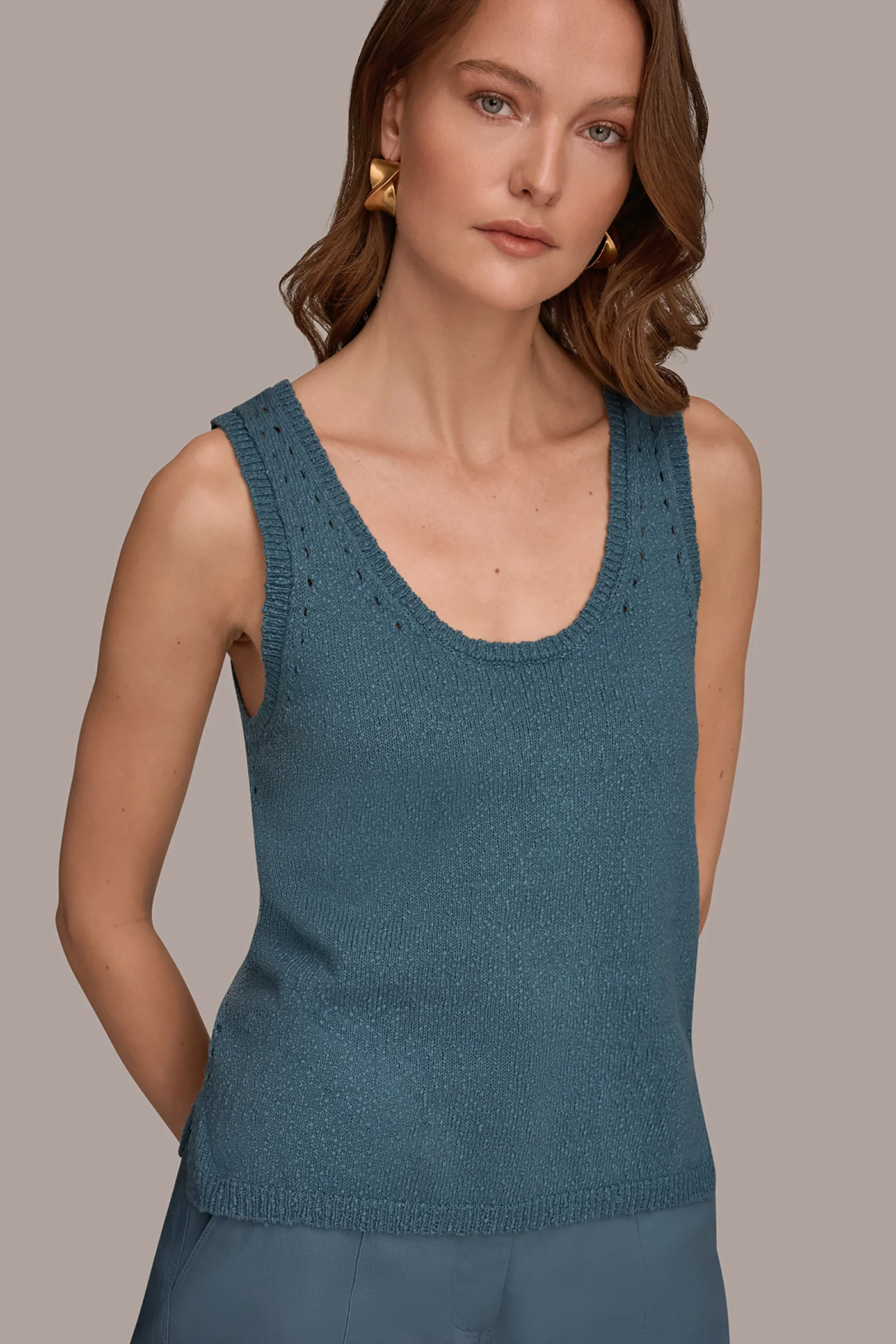 COTTON SLEEVELESS POINTELLE STITCH TANK - VXVOV