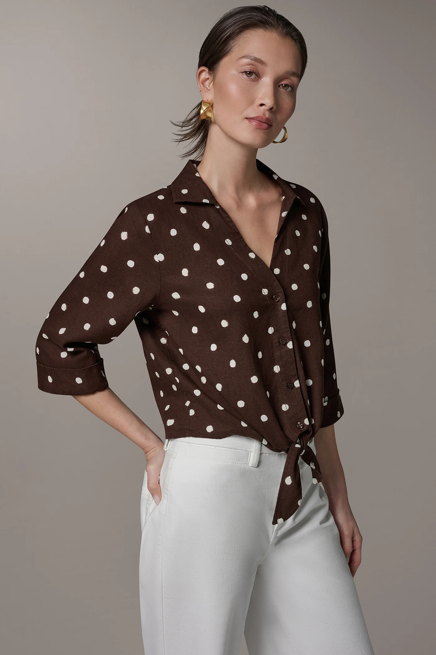 LONG SLEEVE TIE-FRONT BLOUSE - VXVOV