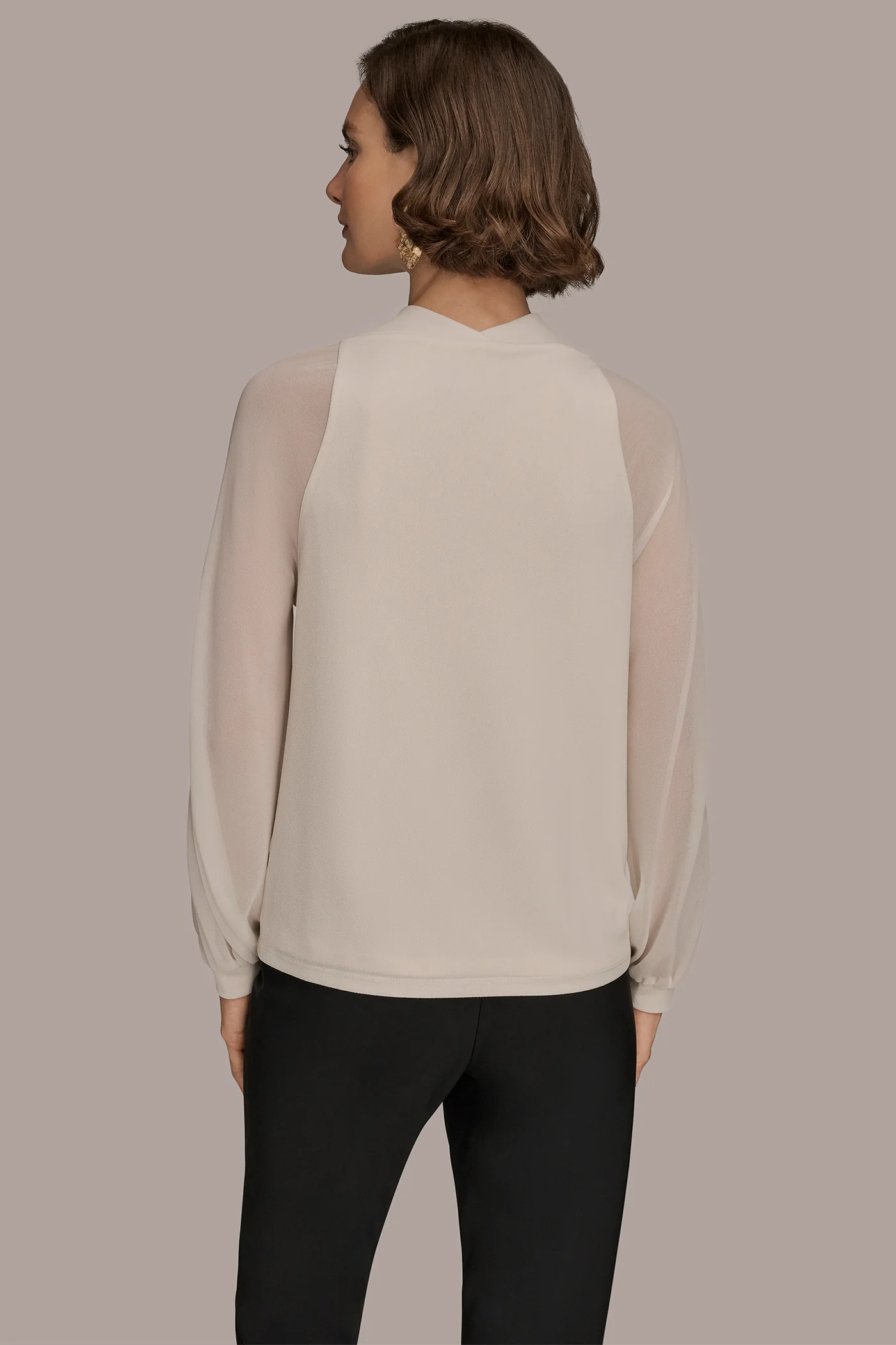 SATIN LONG SLEEVE COWL-NECK BLOUSE - VXVOV