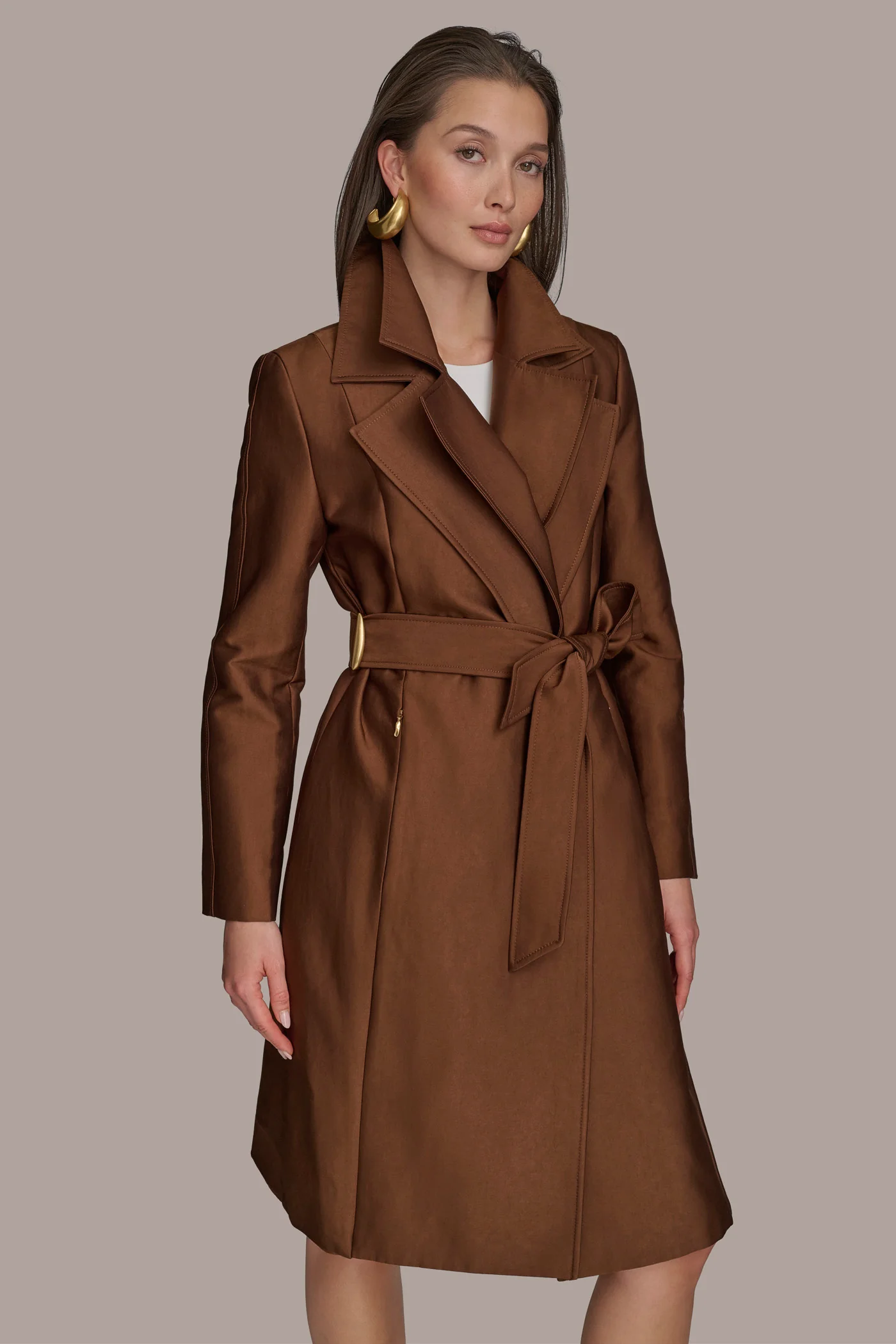 DOUBLE COLLAR SATIN TRENCH COAT - VXVOV