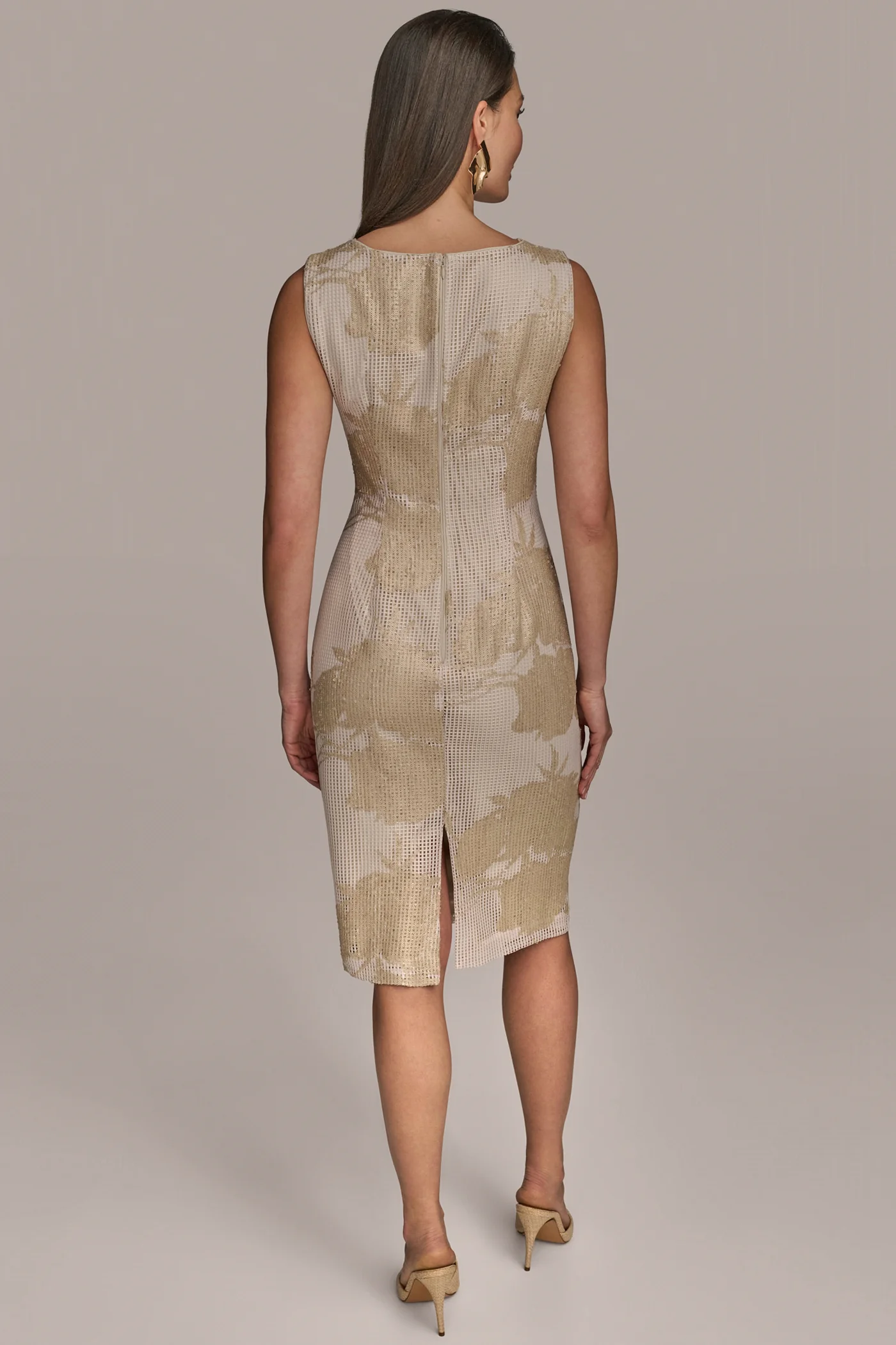 FLORAL SEQUIN SLEEVELESS SHEATH DRESS - VXVOV