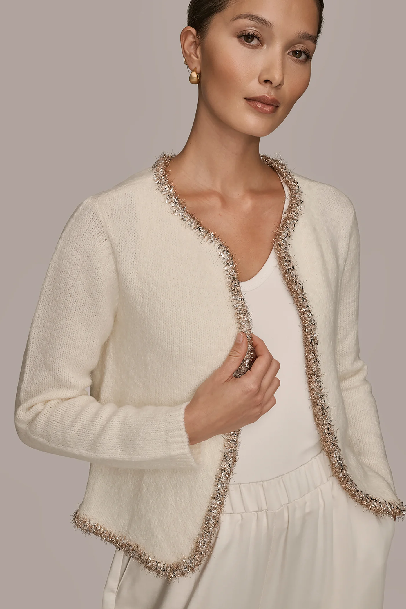 COTTON-BLEND TIE-FRONT CARDIGAN - VXVOV