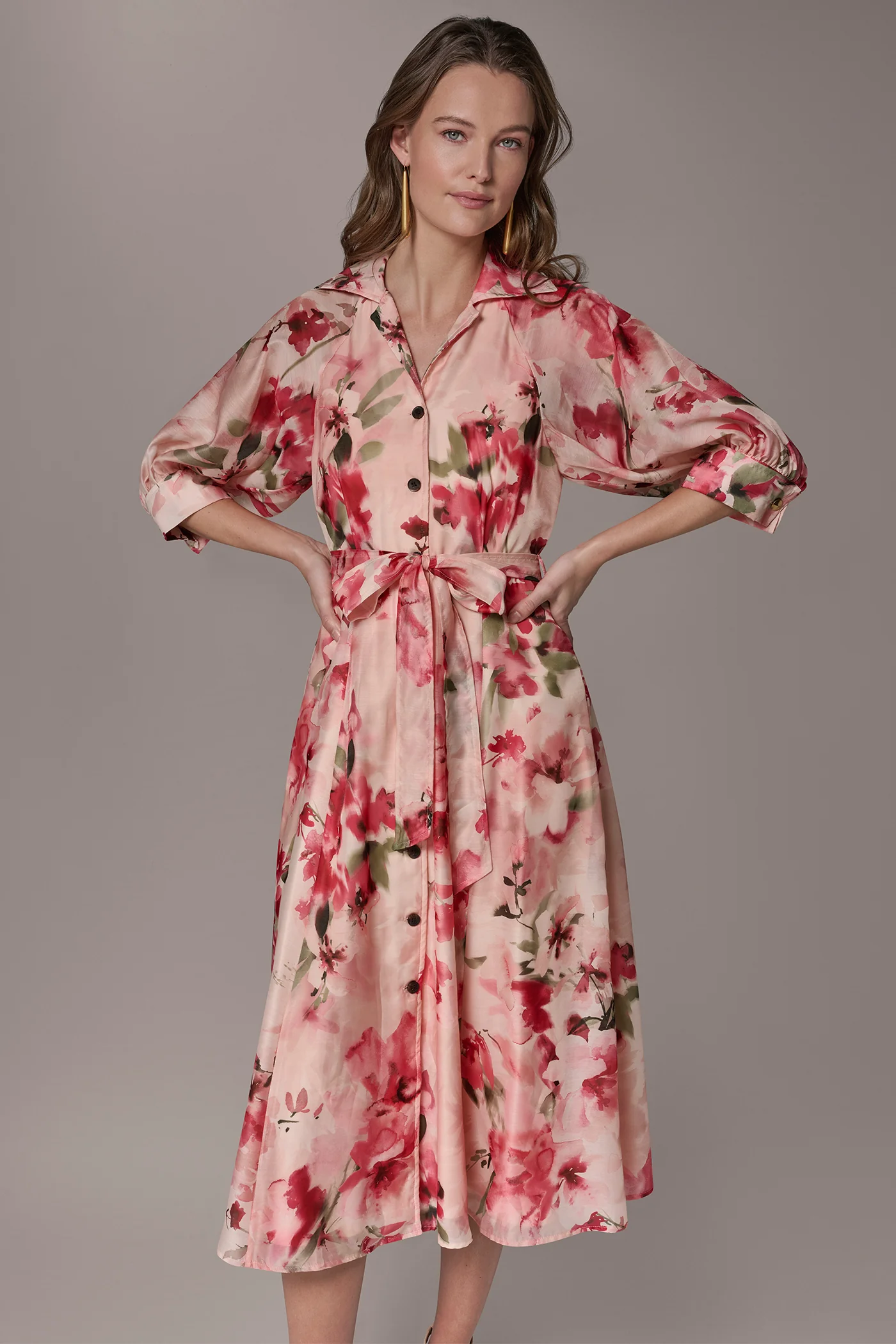 ORGANZA FLORAL MIDI SHIRT DRESS - VXVOV
