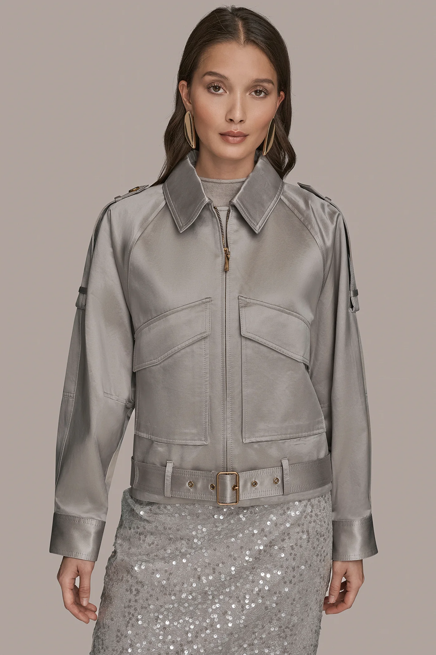 COTTON-BLEND SATIN BIKER JACKET - VXVOV