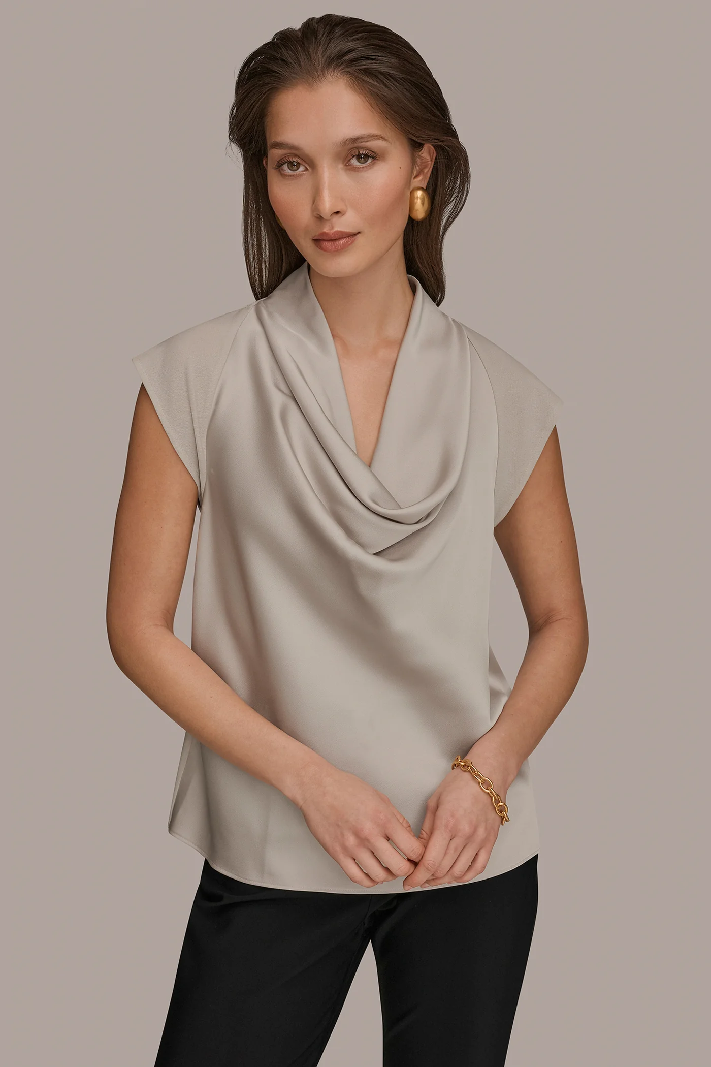 MIXED MEDIA COWL-NECK TOP - VXVOV
