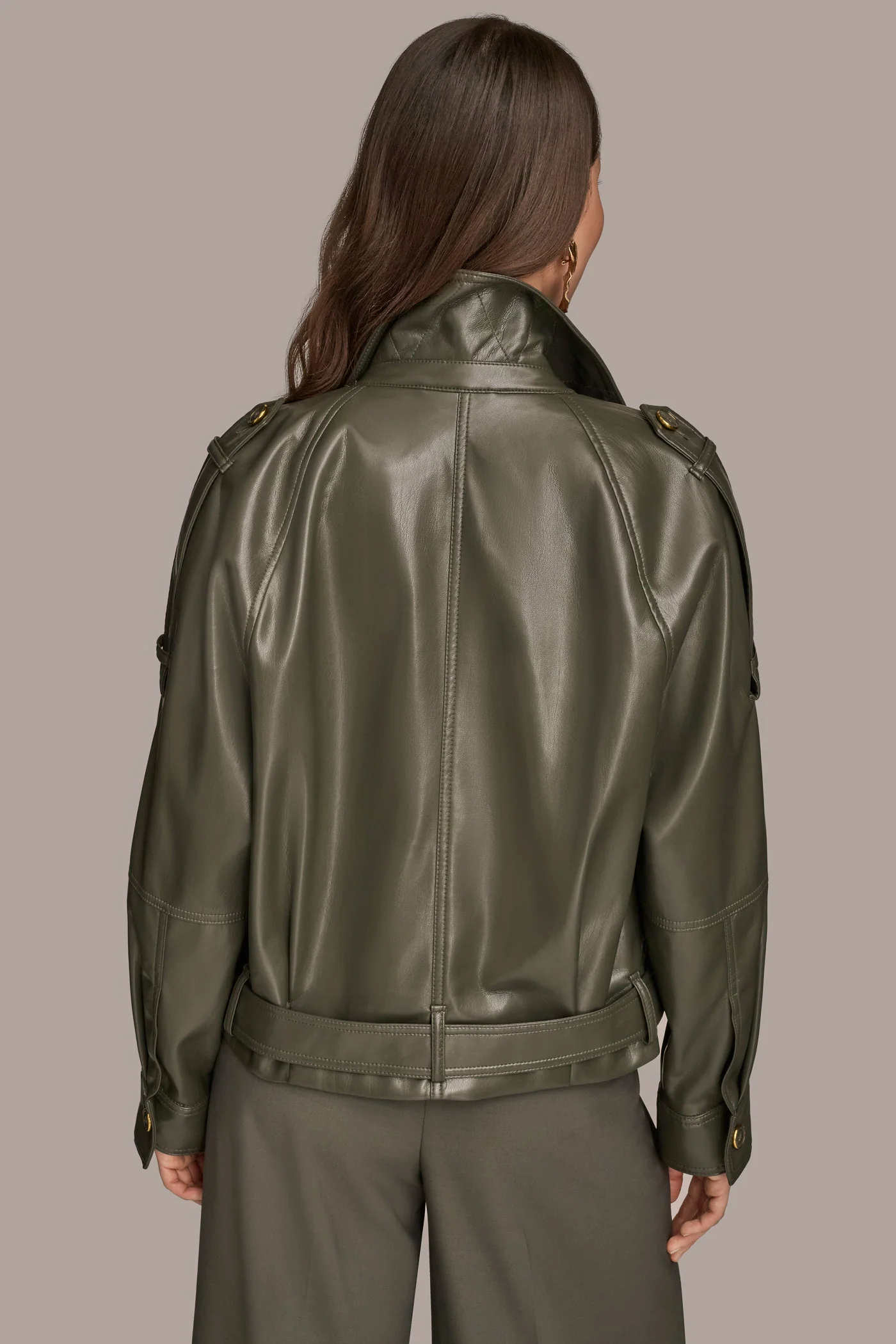 BELTED FAUX LEATHER BIKER JACKET - VXVOV