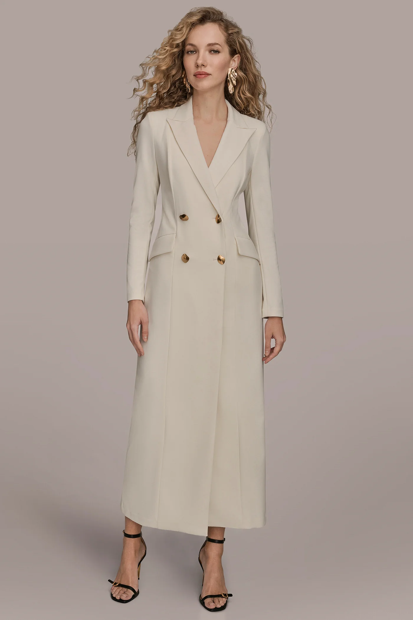 LONG SLEEVE DOUBLE-BREASTED MAXI COAT DRESS - VXVOV
