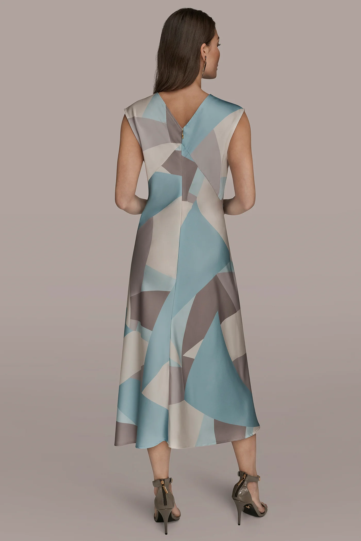 CAP SLEEVE V-NECK PRINTED MIDI DRESS - VXVOV