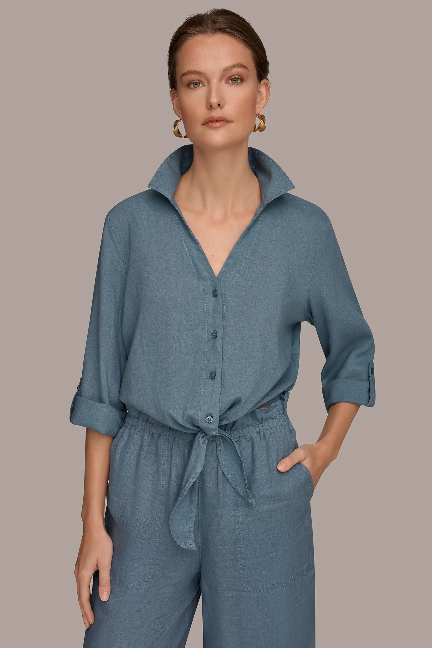 LONG SLEEVE TIE-FRONT BLOUSE - VXVOV