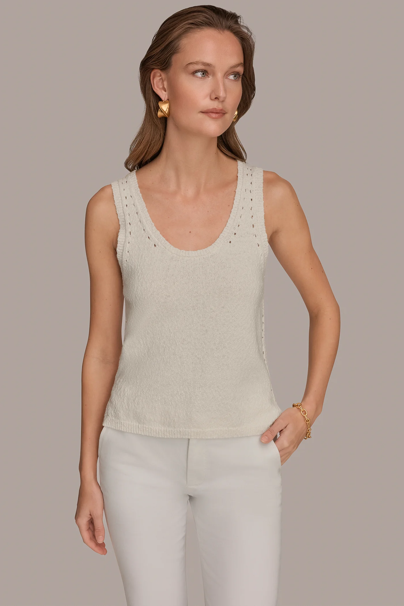 COTTON SLEEVELESS POINTELLE STITCH TANK - VXVOV