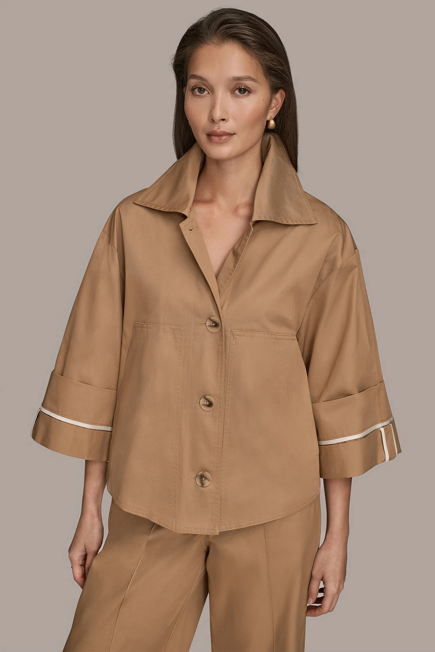 3/4-SLEEVE COTTON GABARDINE SWING JACKET - VXVOV