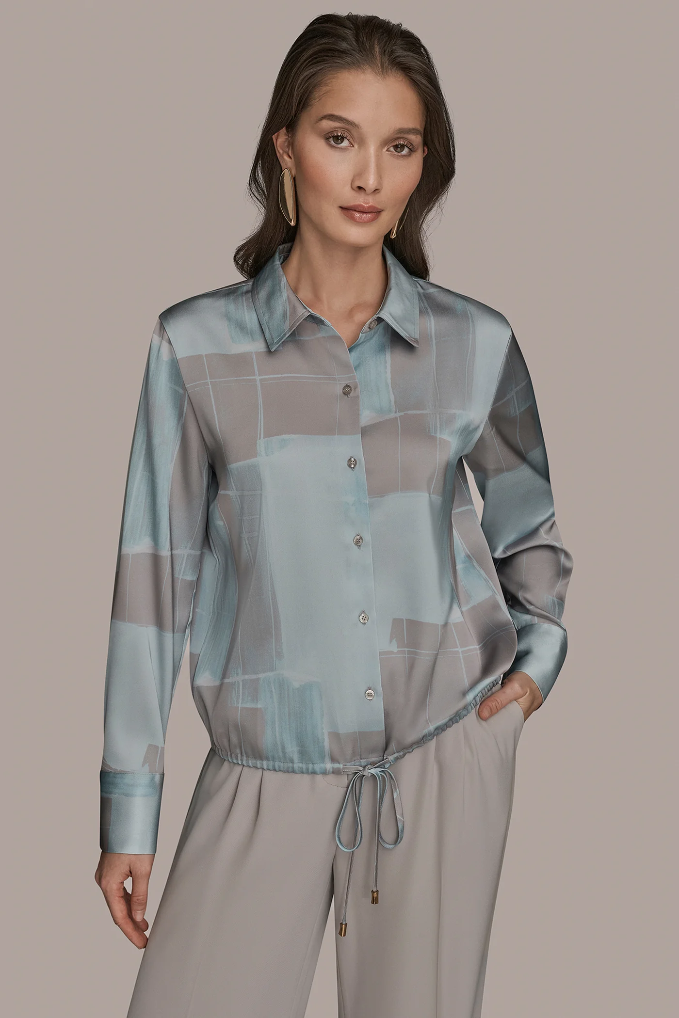 LONG-SLEEVE PRINTED DRAWSTRING BLOUSE - VXVOV