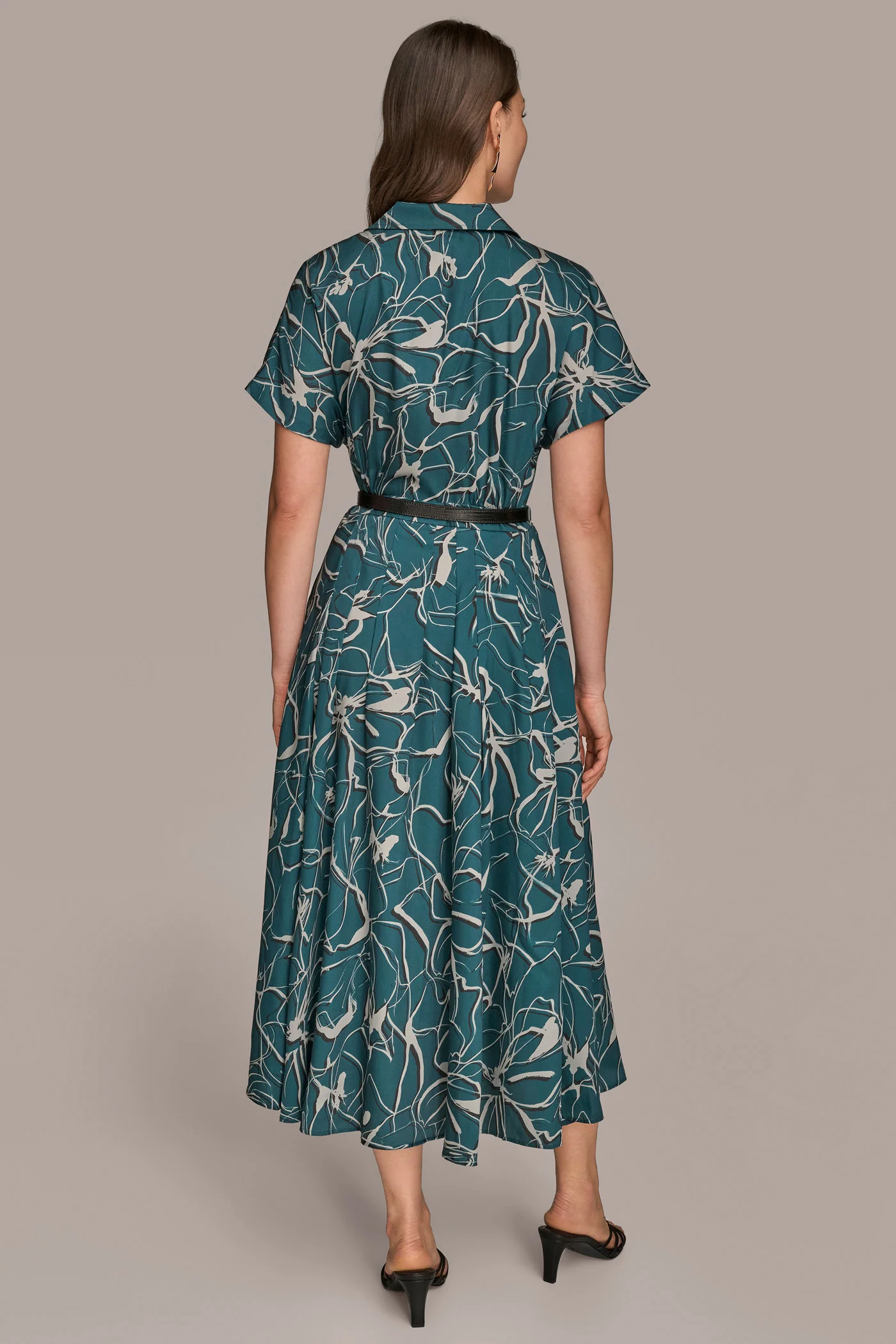 SHORT SLEEVE FLORAL MIDI SHIRT DRESS - VXVOV