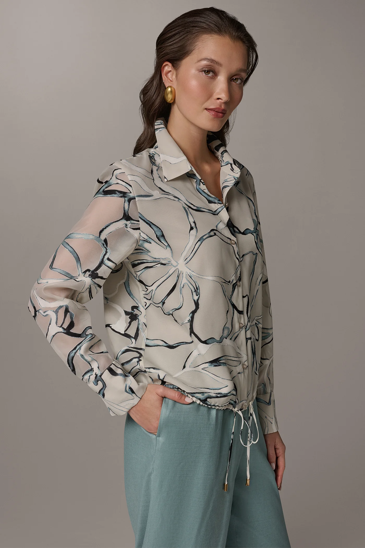 BURNOUT DRAWSTRING HEM BLOUSE - VXVOV