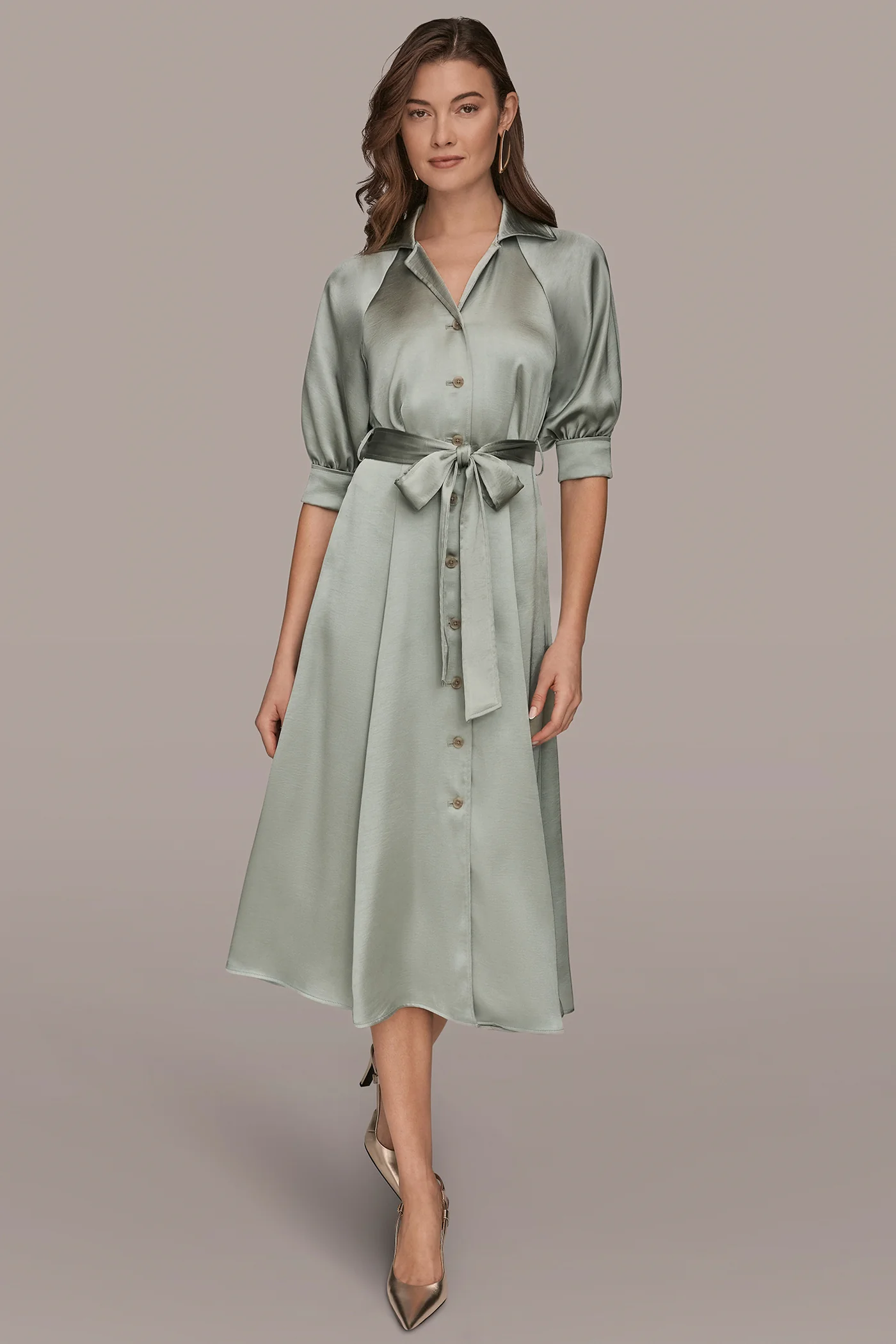 SATIN MIDI SHIRT DRESS - VXVOV
