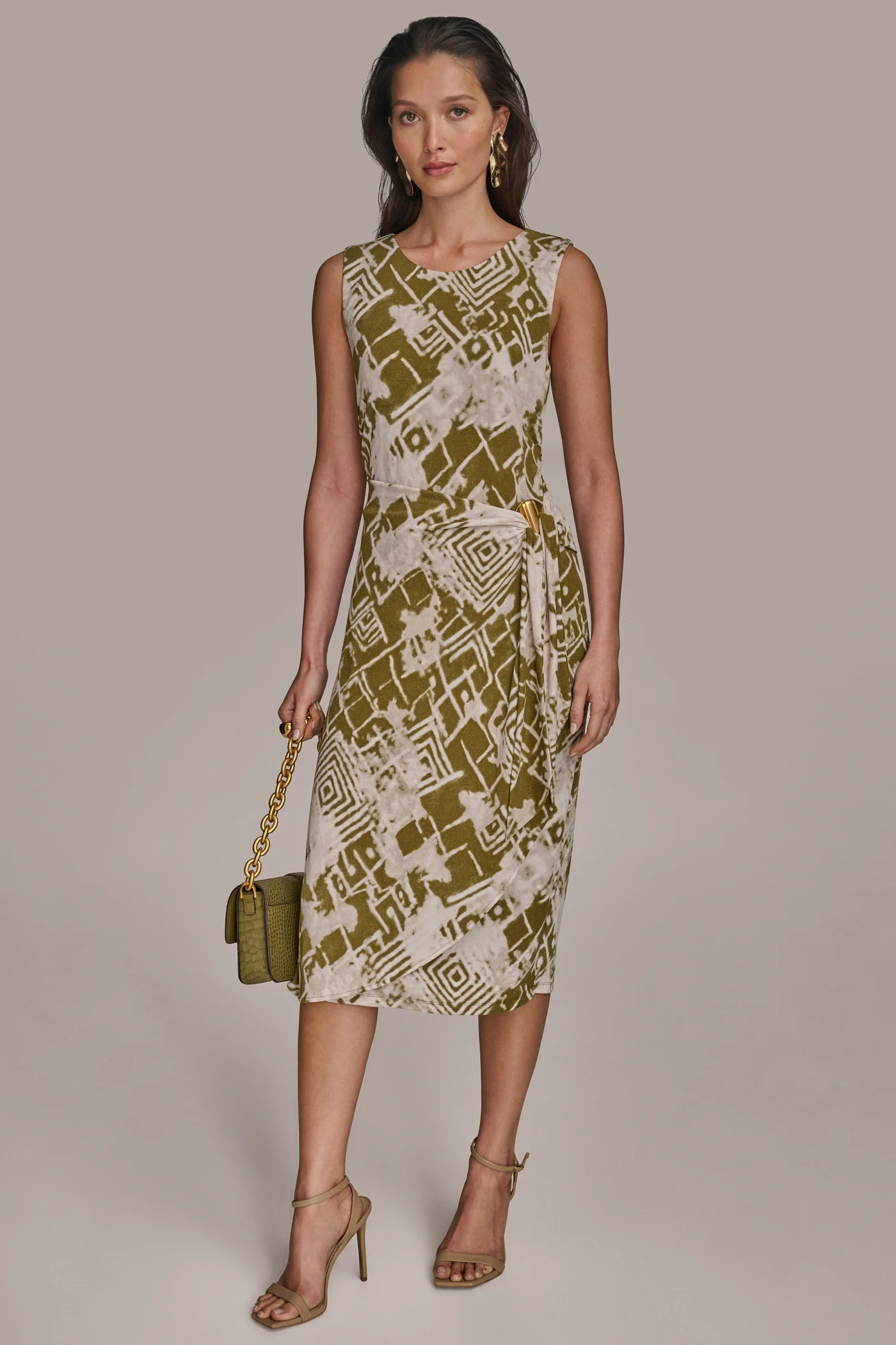 PRINTED WRAP MIDI SHEATH DRESS - VXVOV