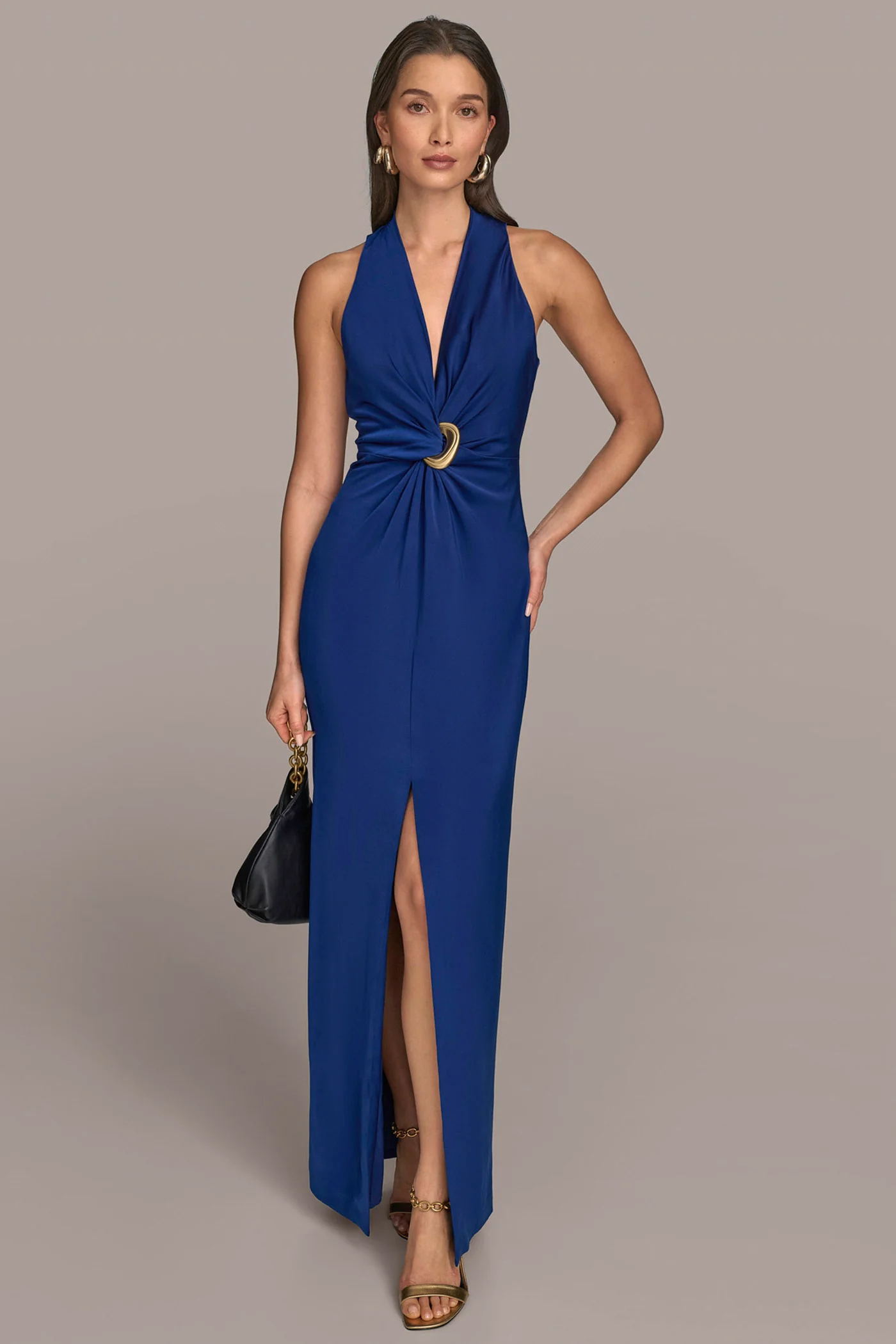 SLEEVELESS V-NECK TWIST SPLIT-FRONT GOWN - VXVOV