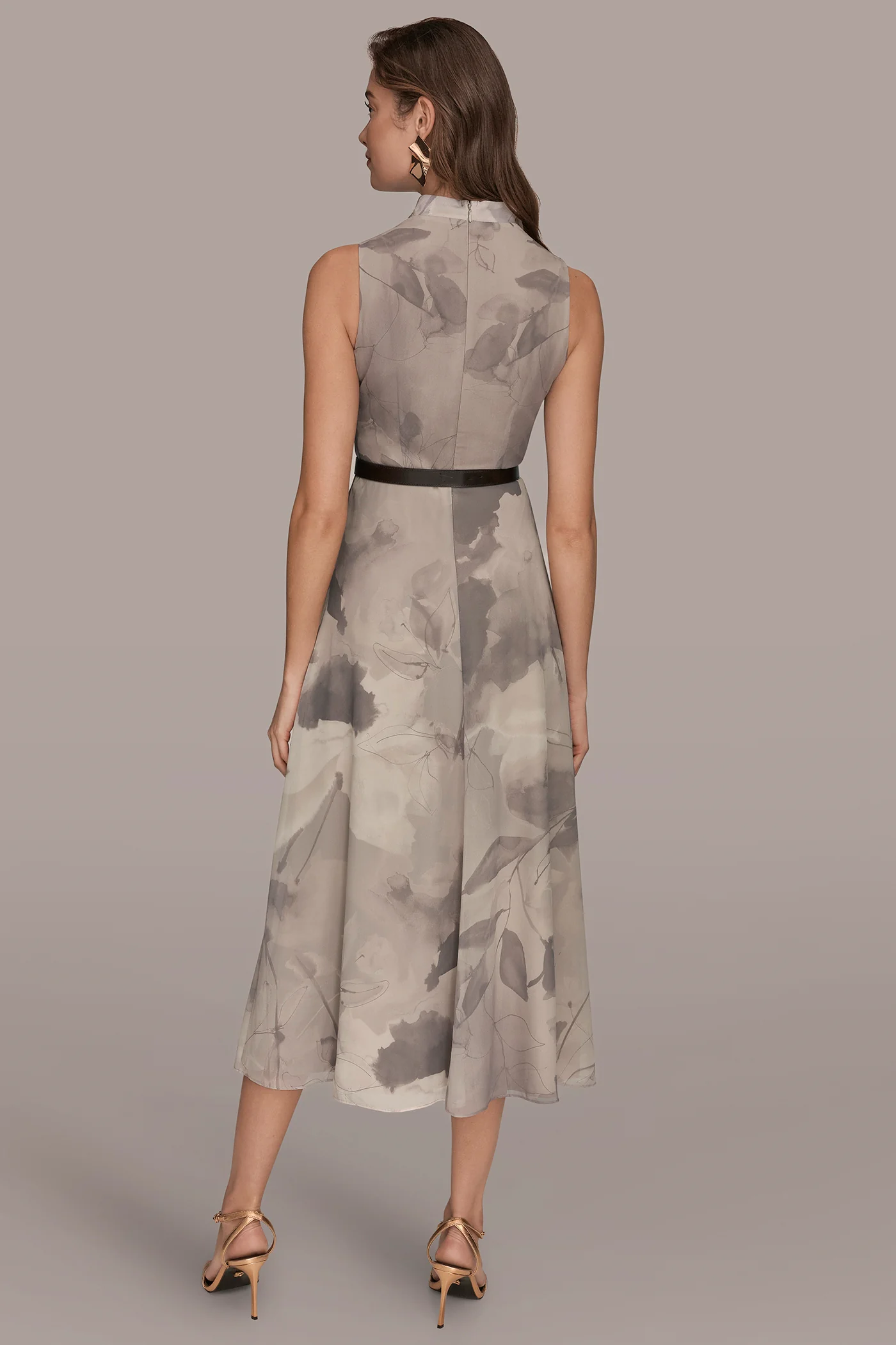 CHIFFON FLORAL SLEEVELESS MIDI DRESS - VXVOV