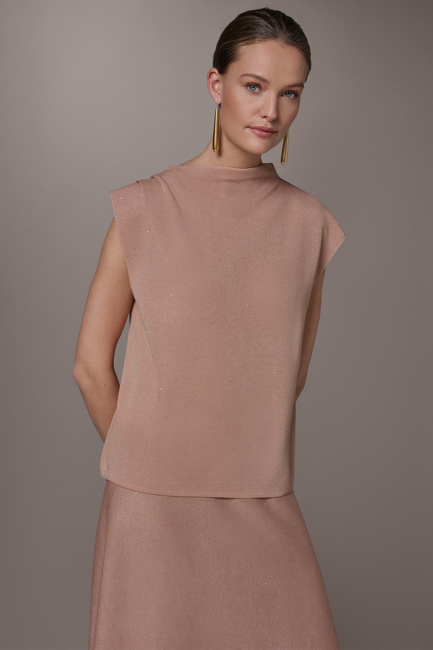 SEQUIN ASYMMETRIC FUNNEL NECK SWEATER - VXVOV