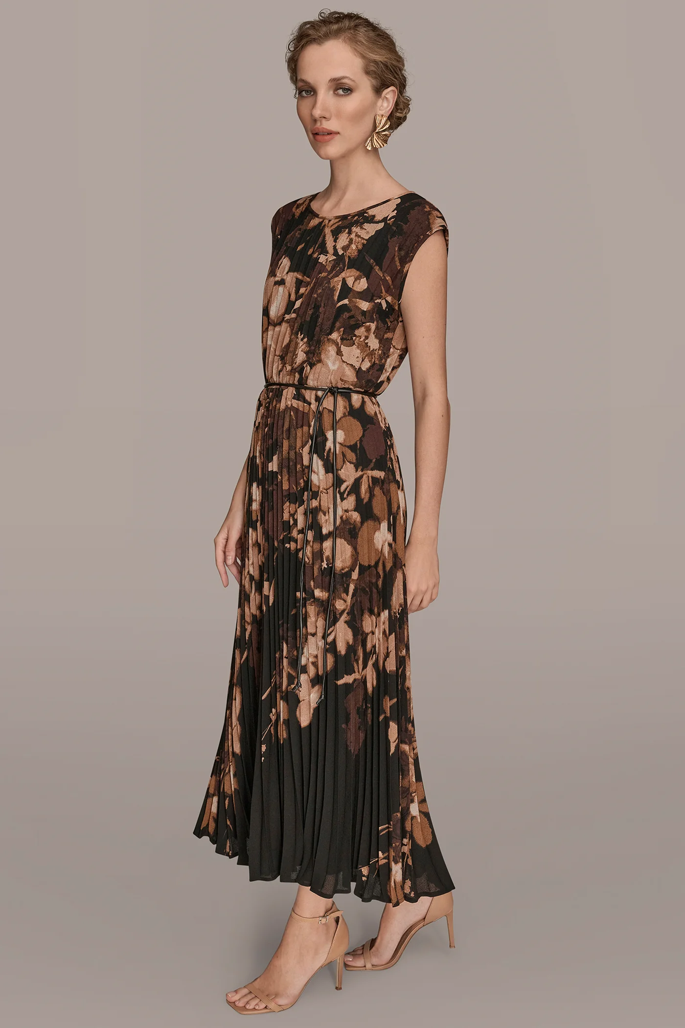 BELTED FLORAL A-LINE MIDI DRESS - VXVOV