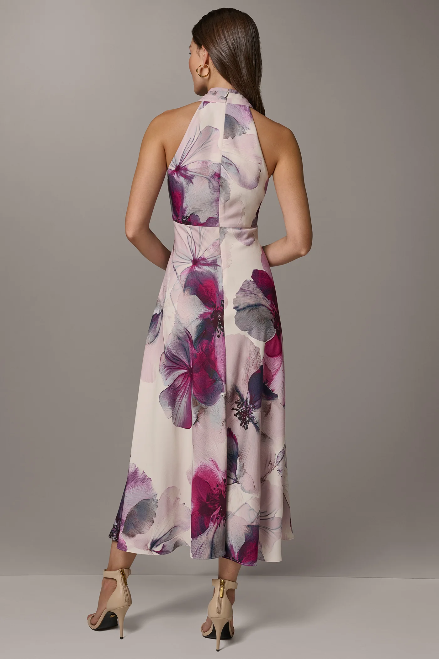 SLEEVELESS CROSS-FRONT MIDI A-LINE HALTER DRESS - VXVOV