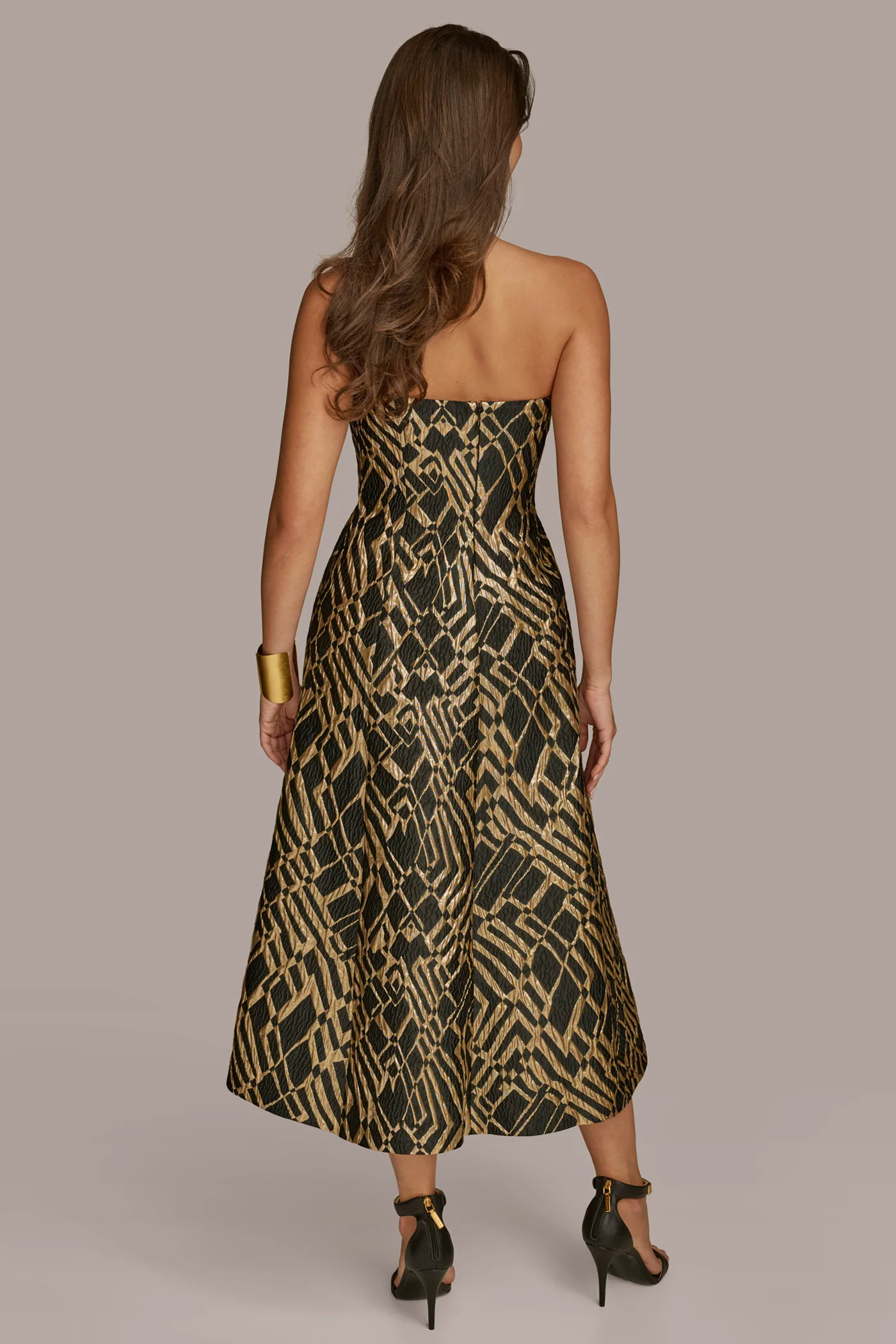 STRAPLESS BROCADE MIDI A-LINE GOWN - VXVOV
