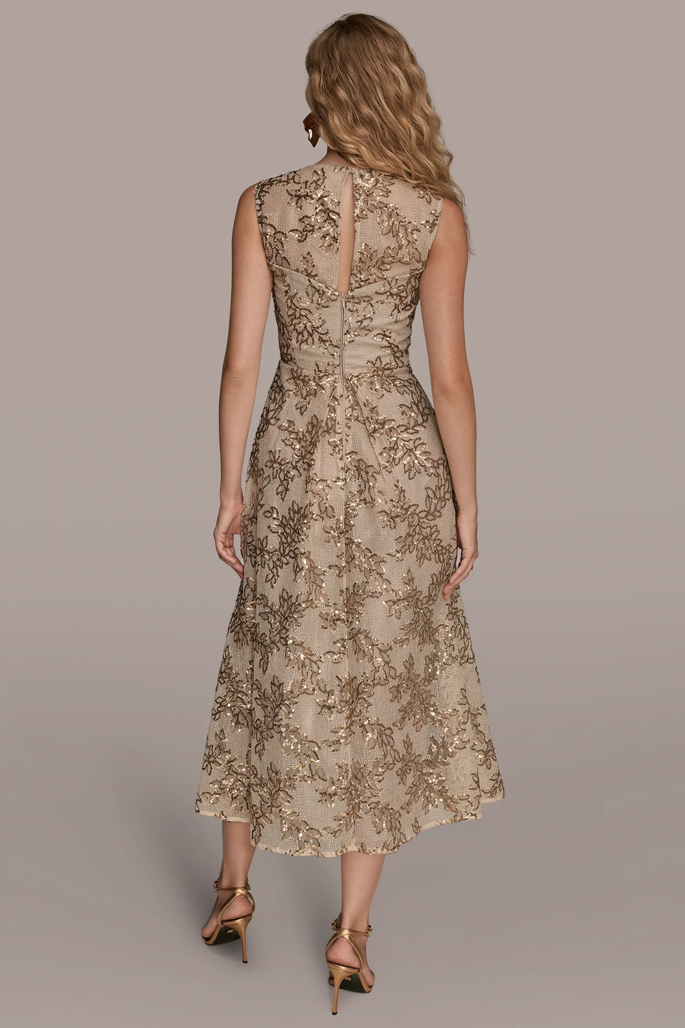 FLORAL SEQUIN TULLE MIDI GOWN - VXVOV