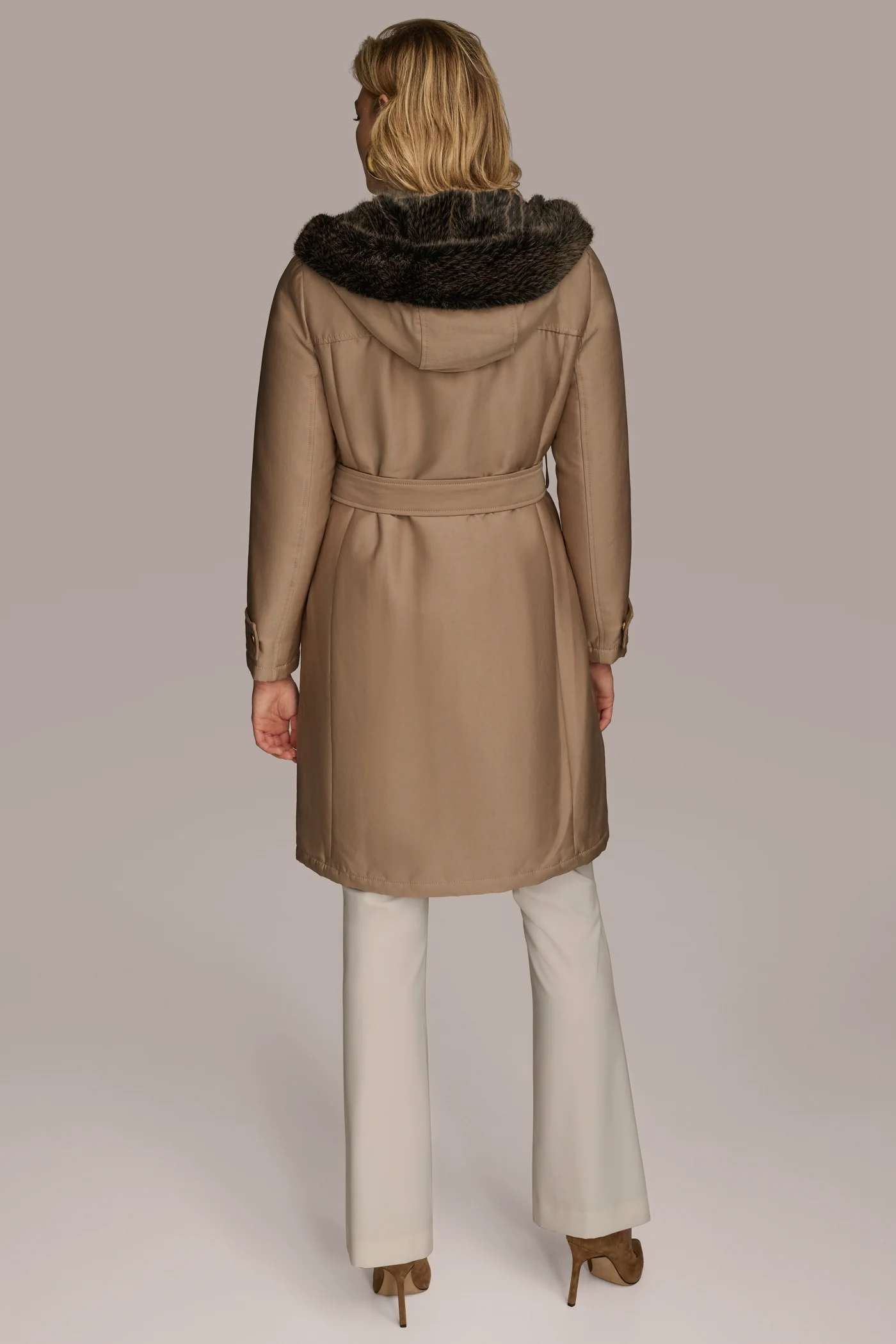 FAUX FUR TRIM LINED RAIN COAT - VXVOV