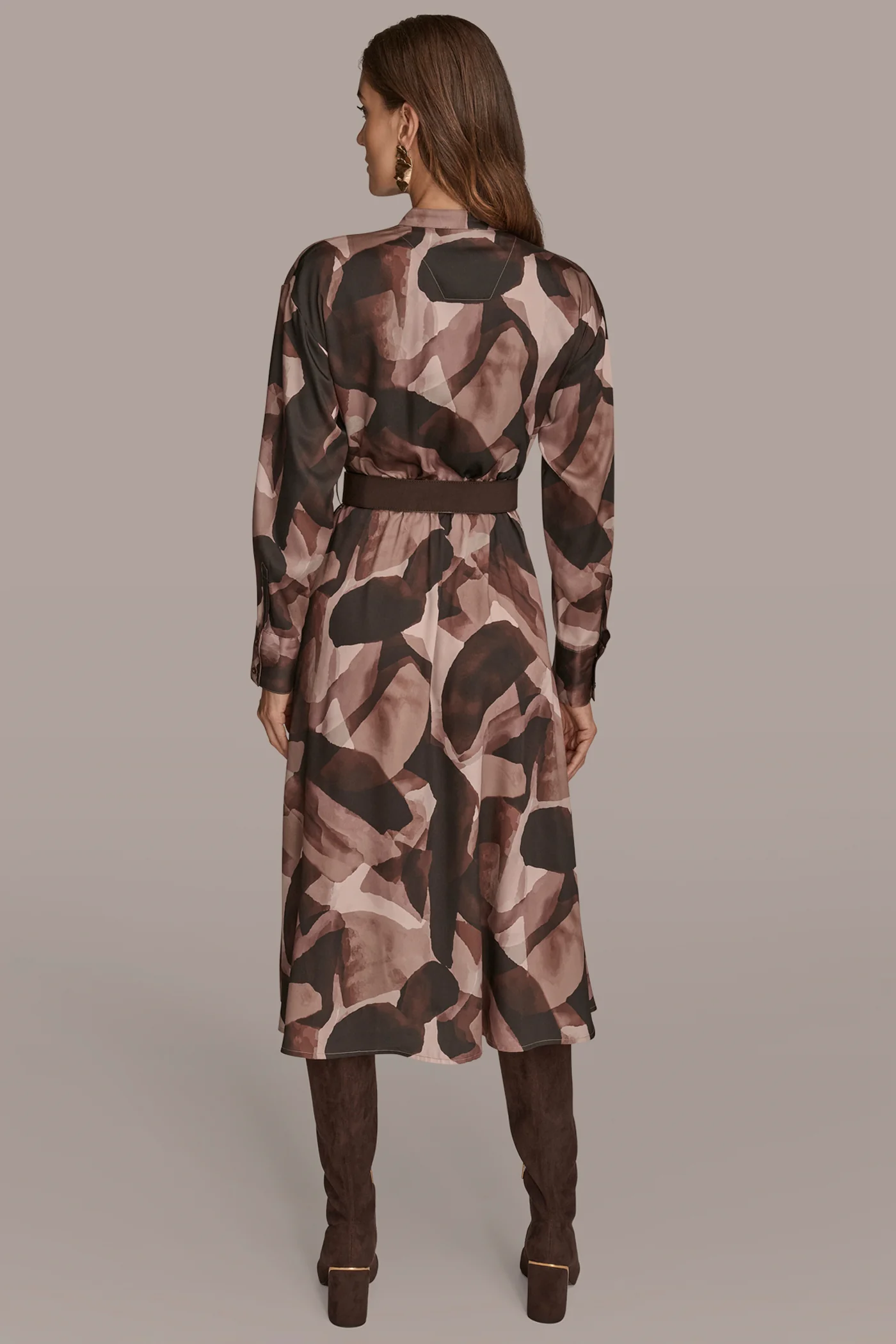COLLARLESS PRINTED MIDI SHIRT DRESS - VXVOV