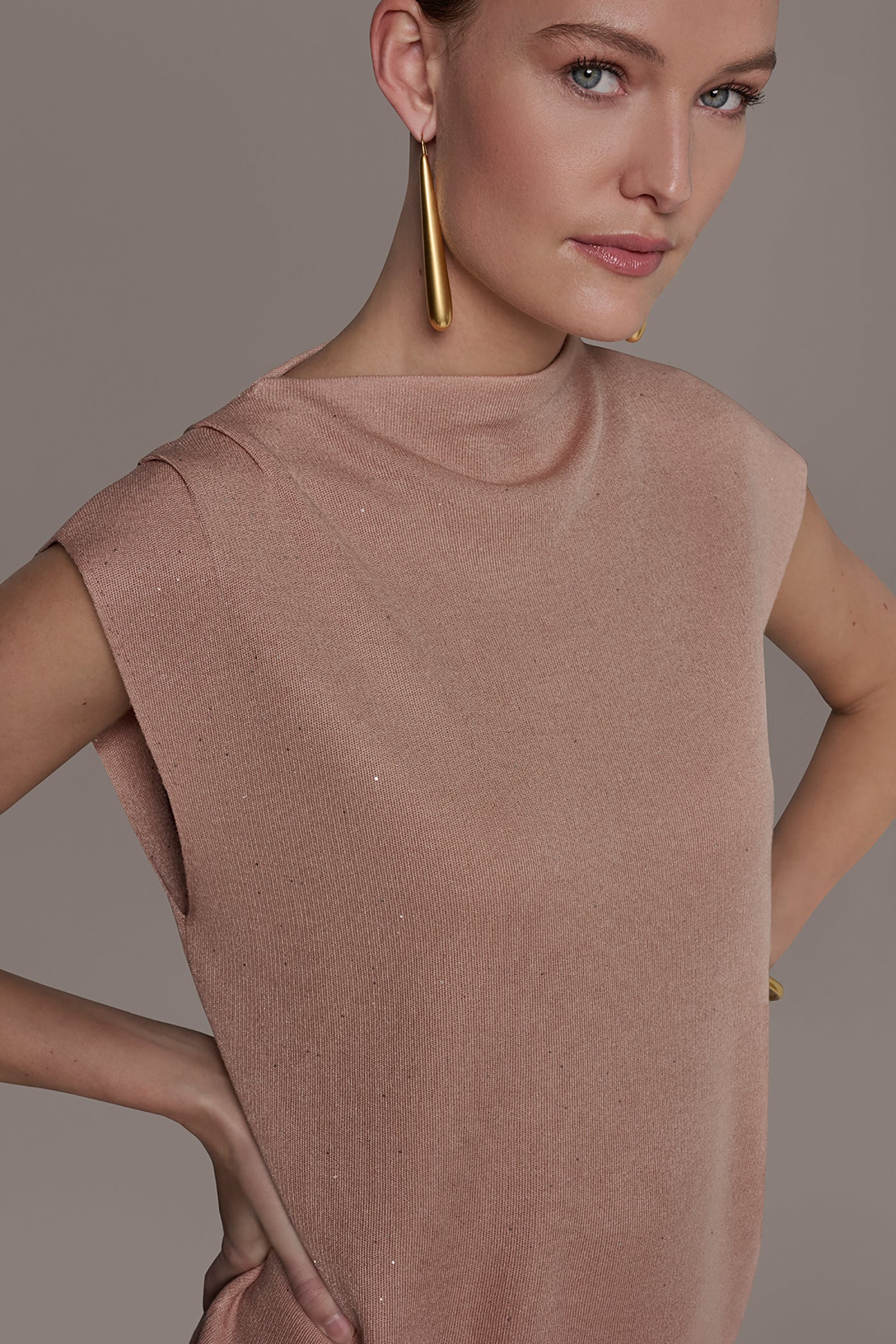 SEQUIN ASYMMETRIC FUNNEL NECK SWEATER - VXVOV