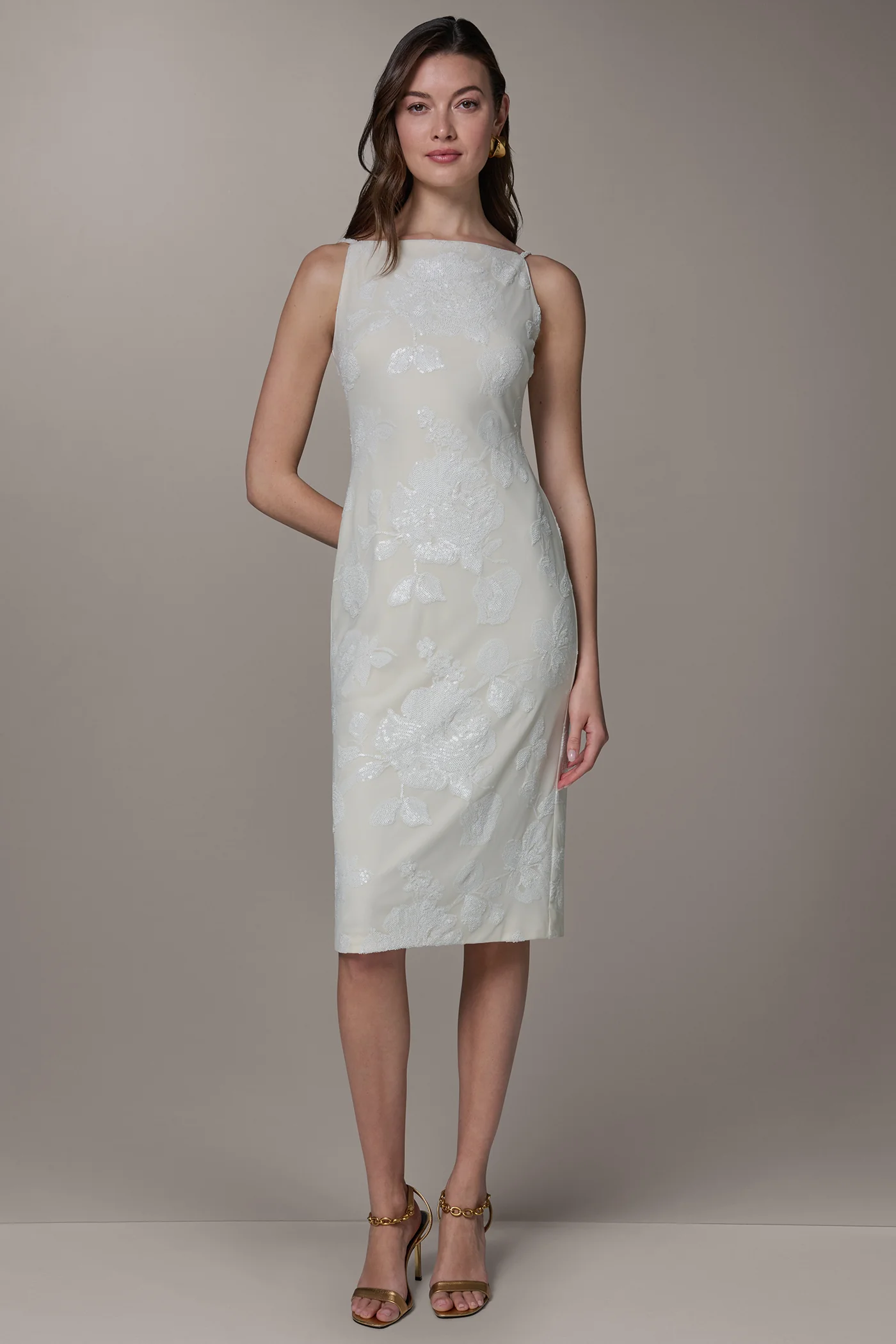 FLORAL SEQUIN MIDI SHEATH DRESS - VXVOV