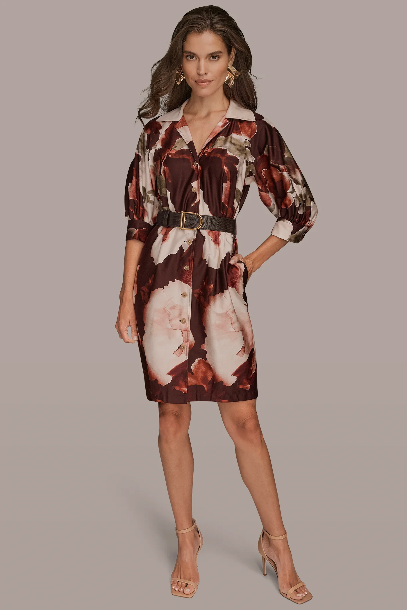 PUFF SLEEVE FLORAL COTTON SHIRT DRESS - VXVOV