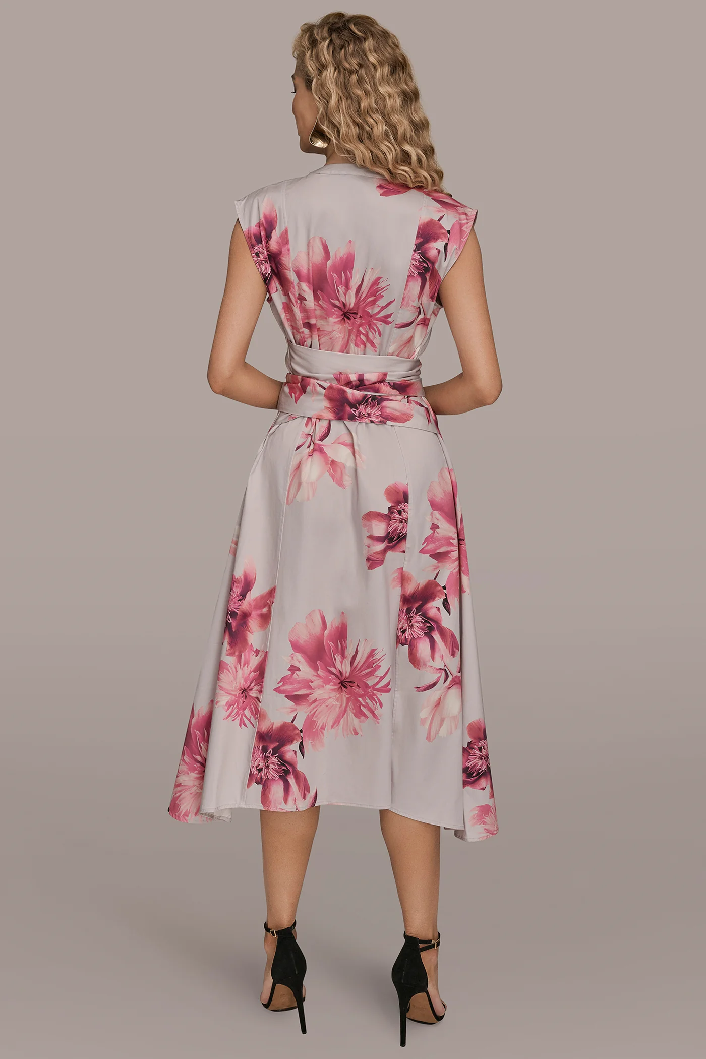 PRINT CAP SLEEVE DRESS WITH WIDE TIE WAIST - VXVOV