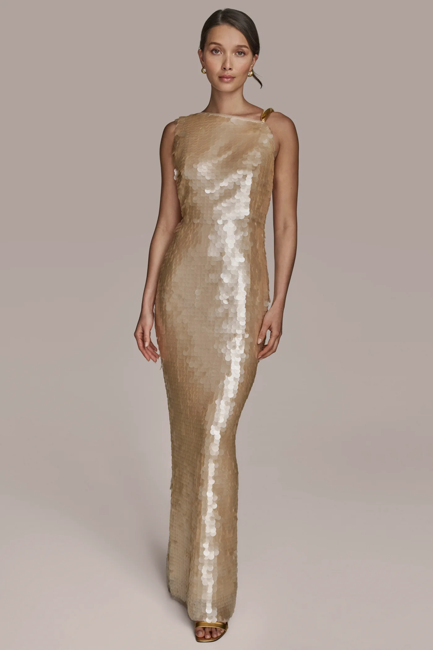SEQUIN SLEEVELESS ASYMMETRIC GOWN - VXVOV