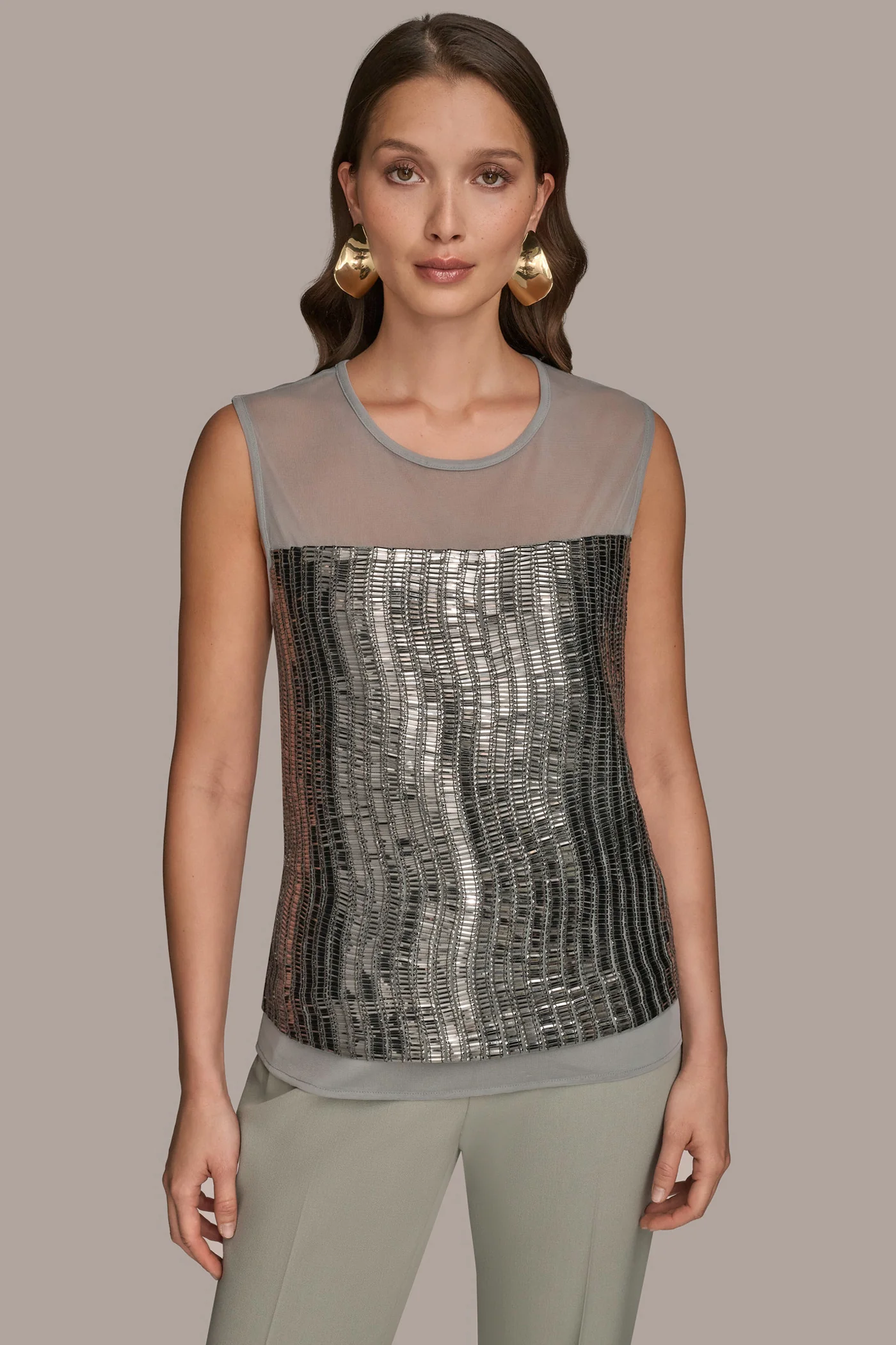 SLEEVELESS CREW-NECK SEQUIN BLOUSE - VXVOV