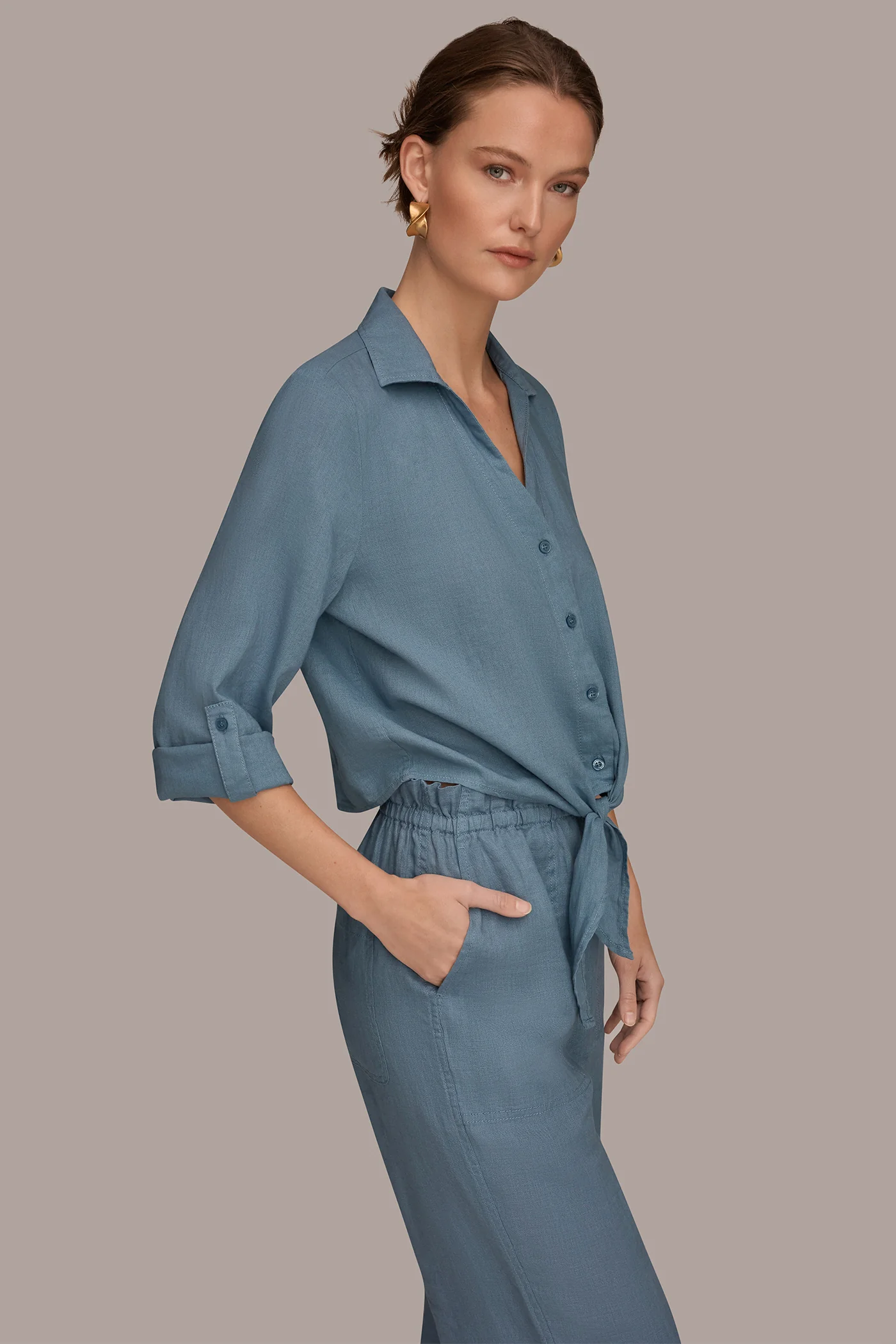 LONG SLEEVE TIE-FRONT BLOUSE - VXVOV