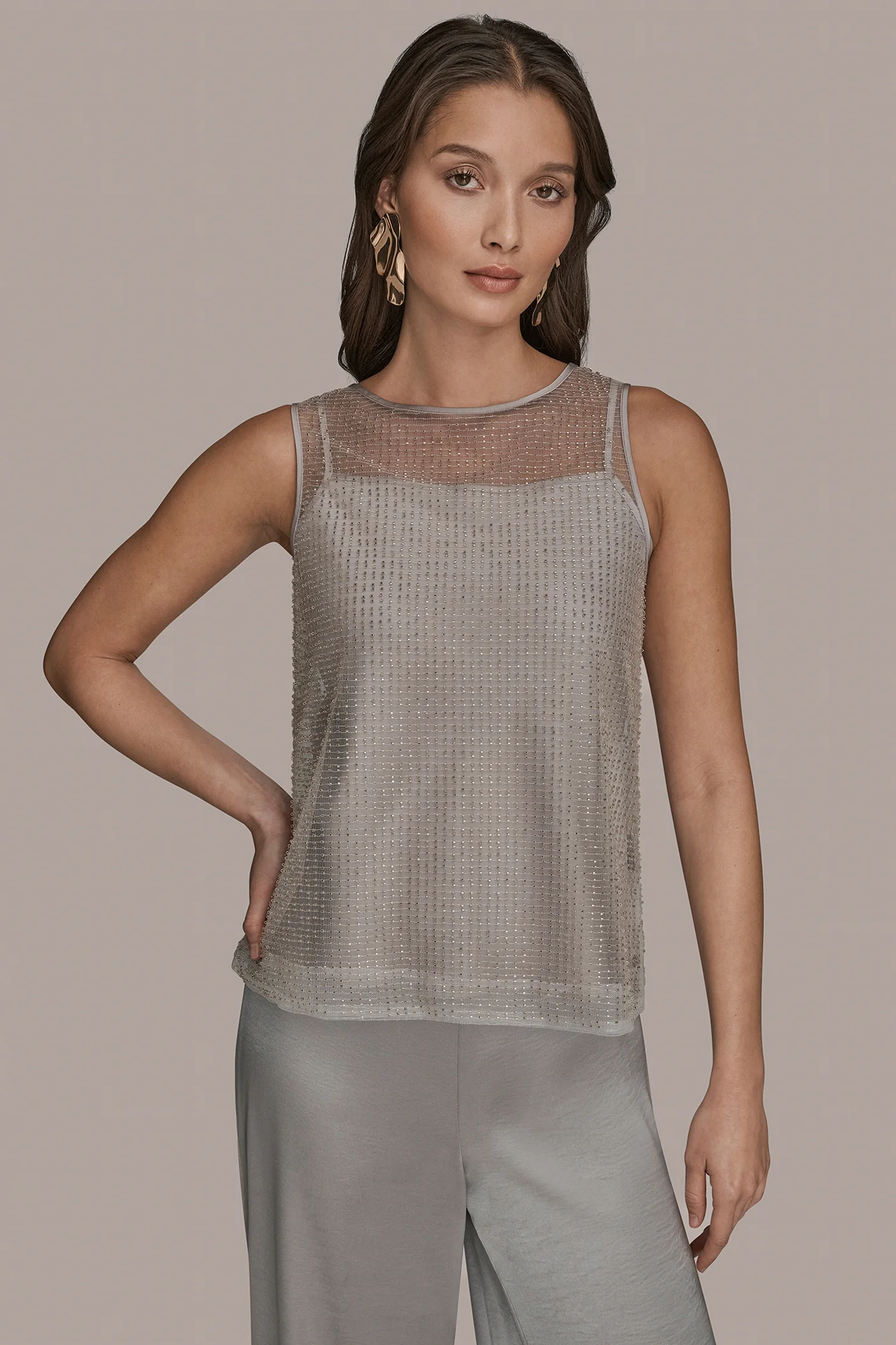 LAYERED BEADED SLEEVELESS BLOUSE - VXVOV