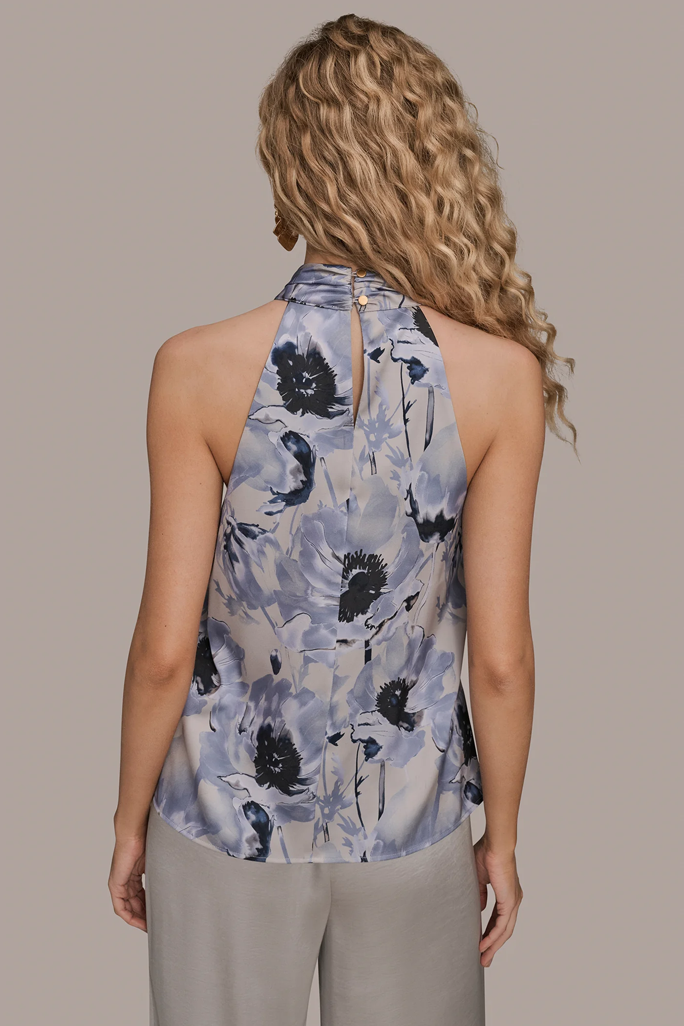 SATIN PRINTED TWIST HALTER BLOUSE - VXVOV