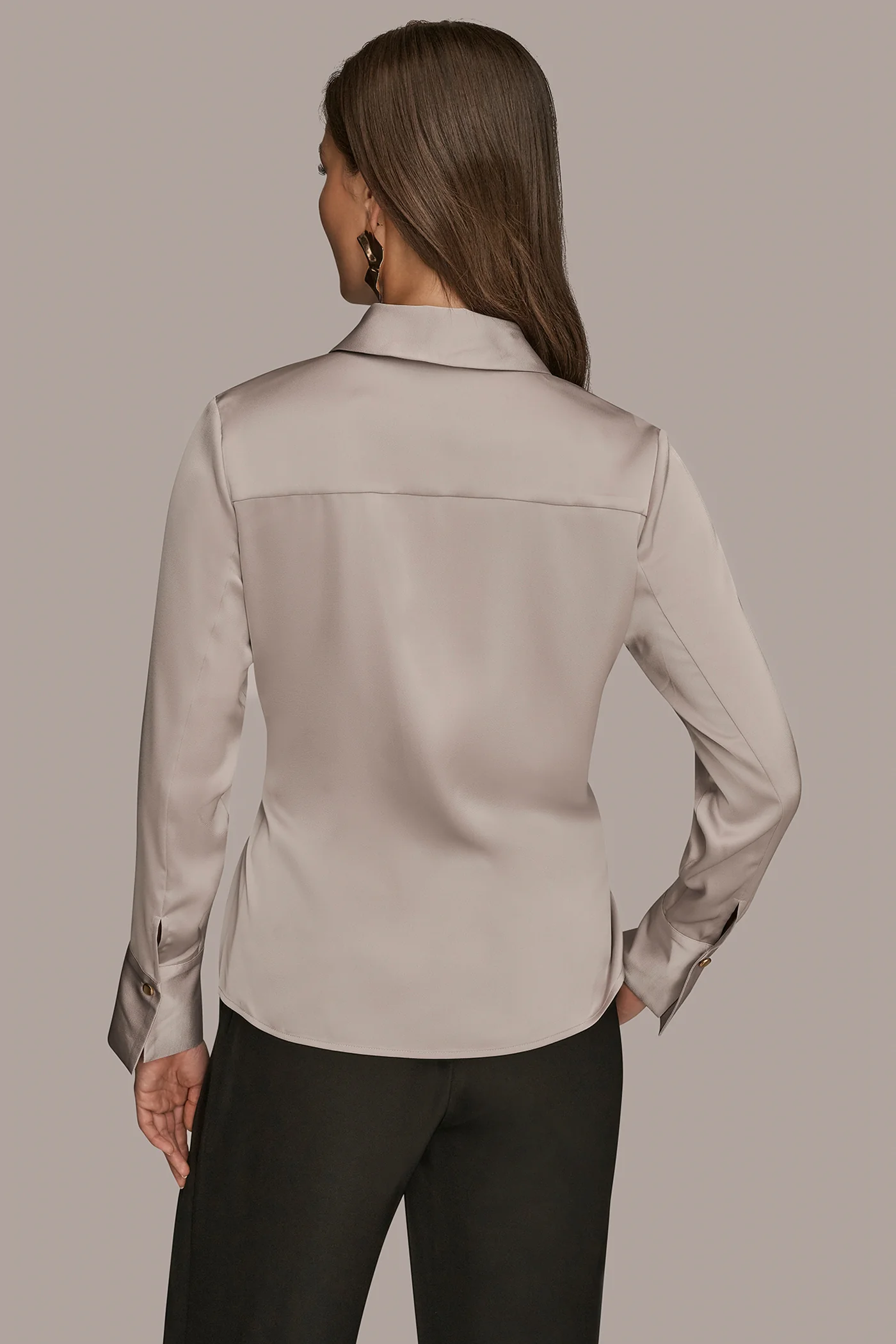 ASYMMETRIC WRAP BUTTON-EMBELLISHED SATIN BLOUSE - VXVOV