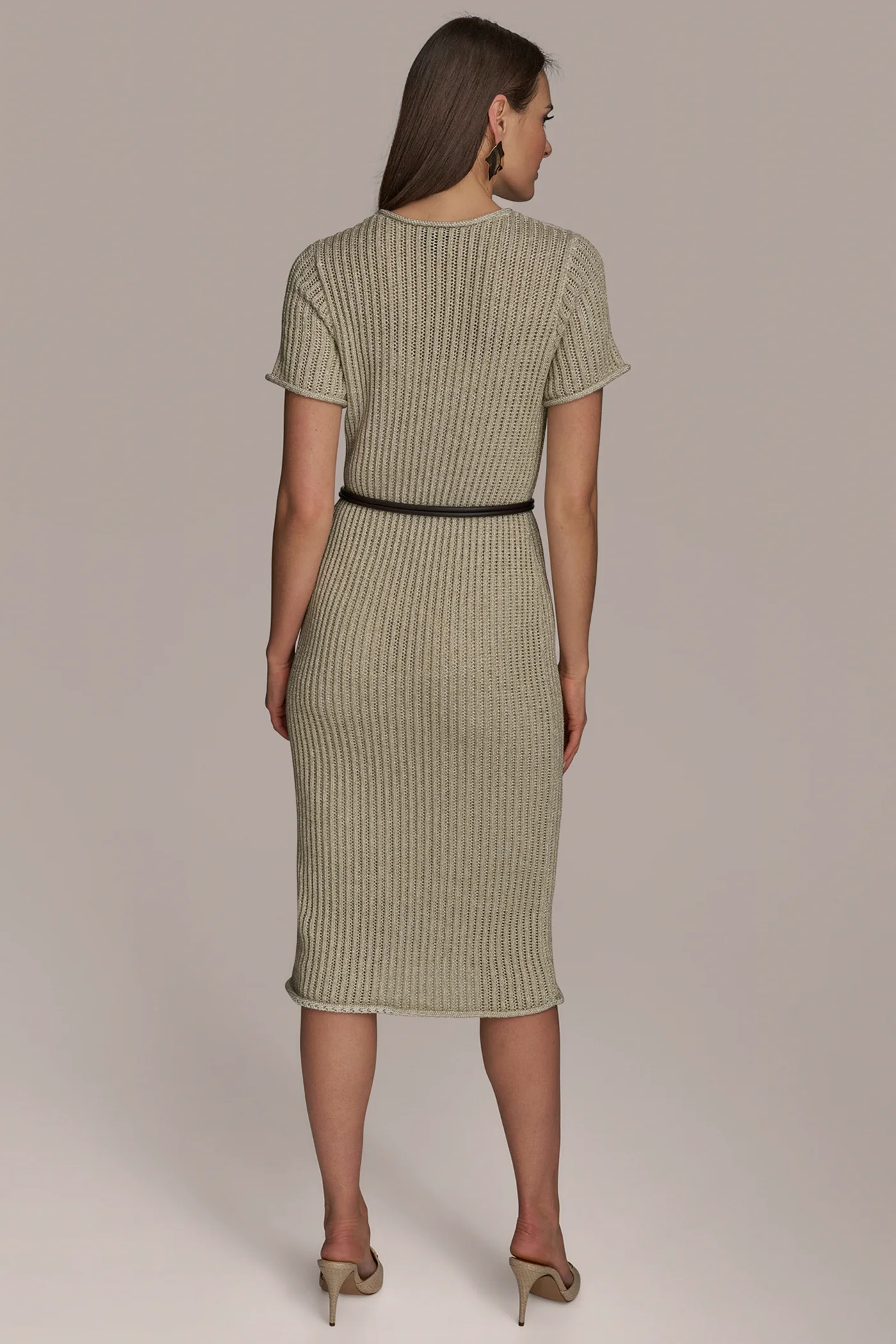 METALLIC RIBBED COTTON SWEATER DRESS - VXVOV