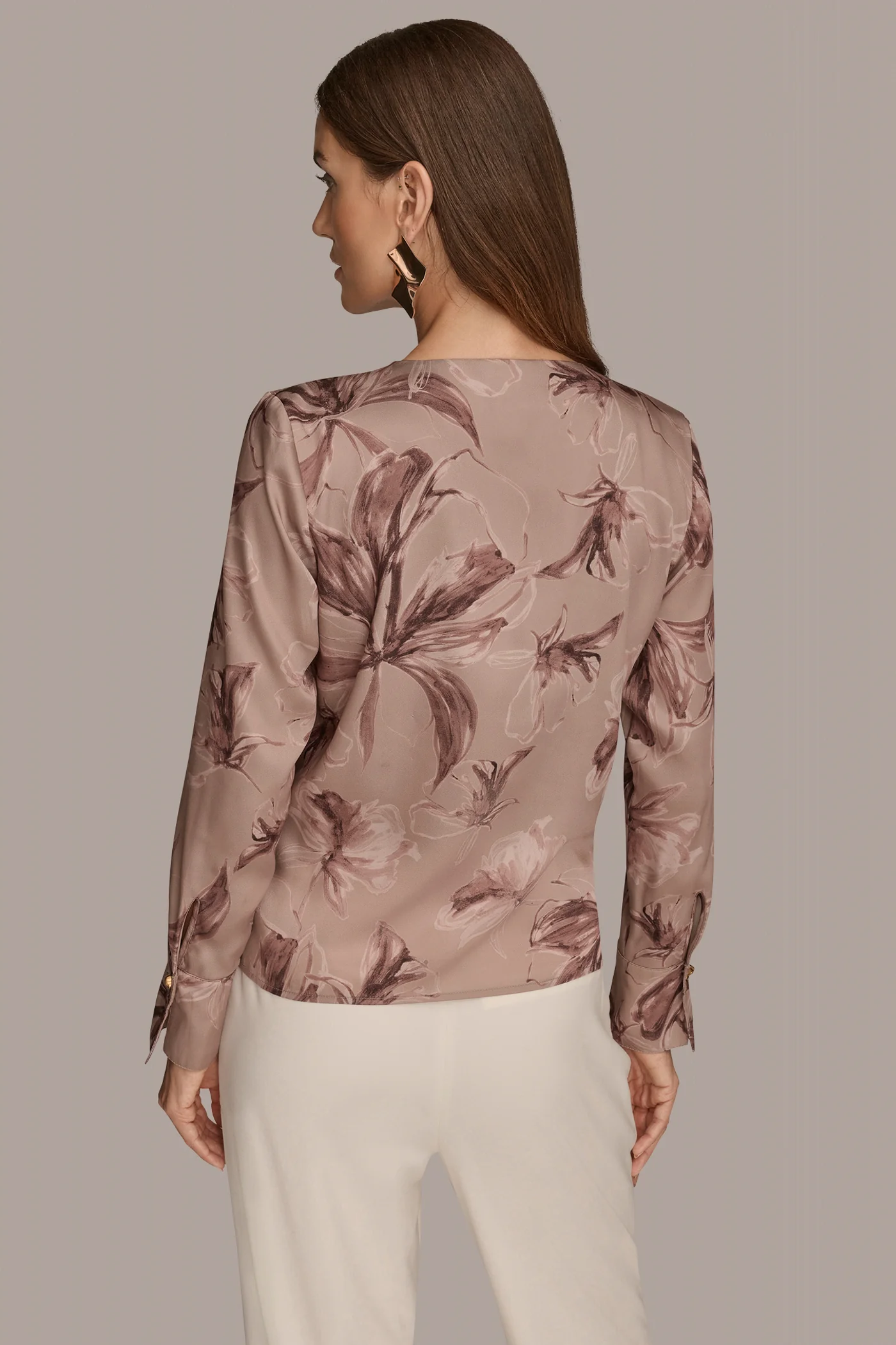 PRINT SATIN LONG SLEEVE BLOUSE - VXVOV