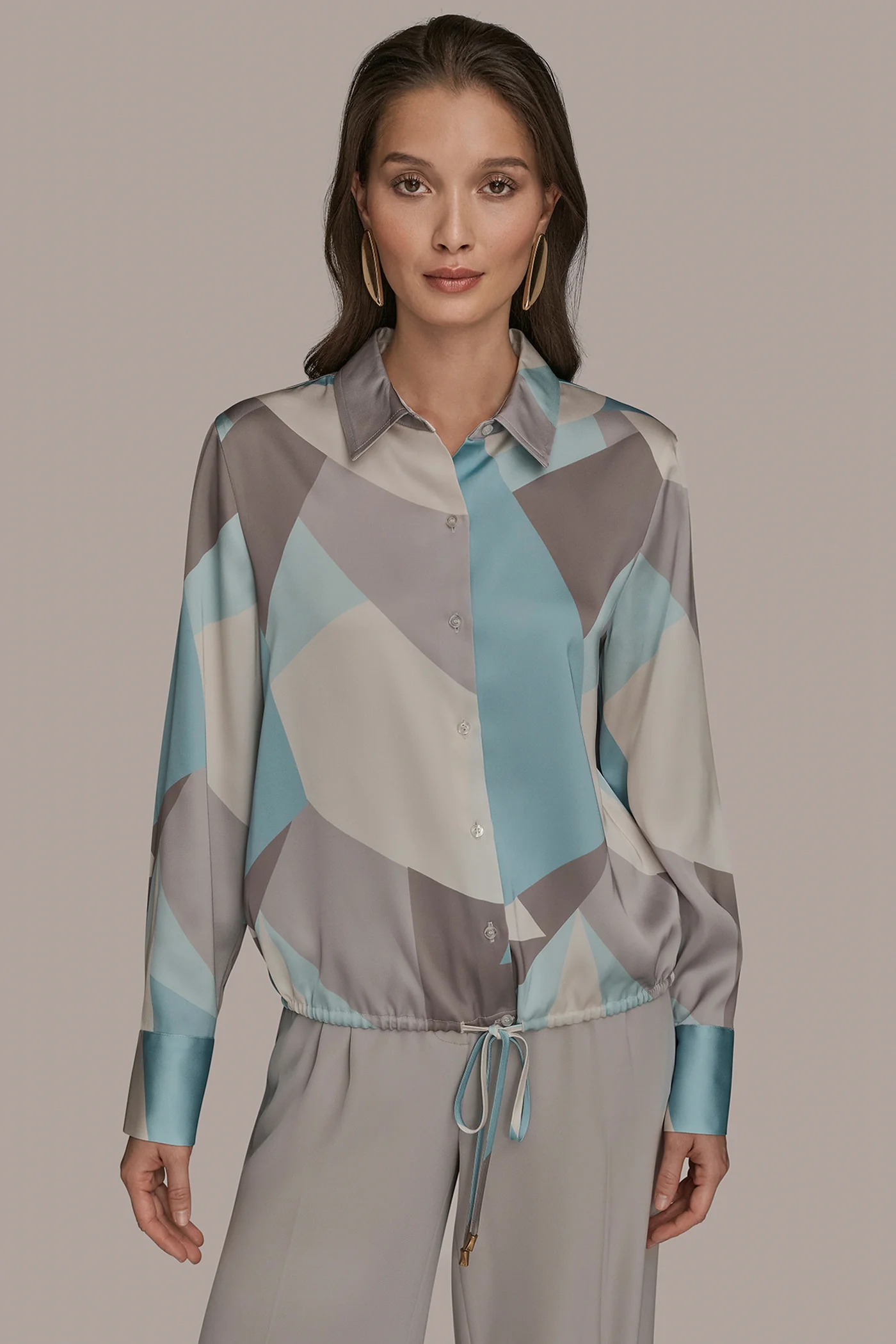 LONG-SLEEVE PRINTED DRAWSTRING BLOUSE - VXVOV