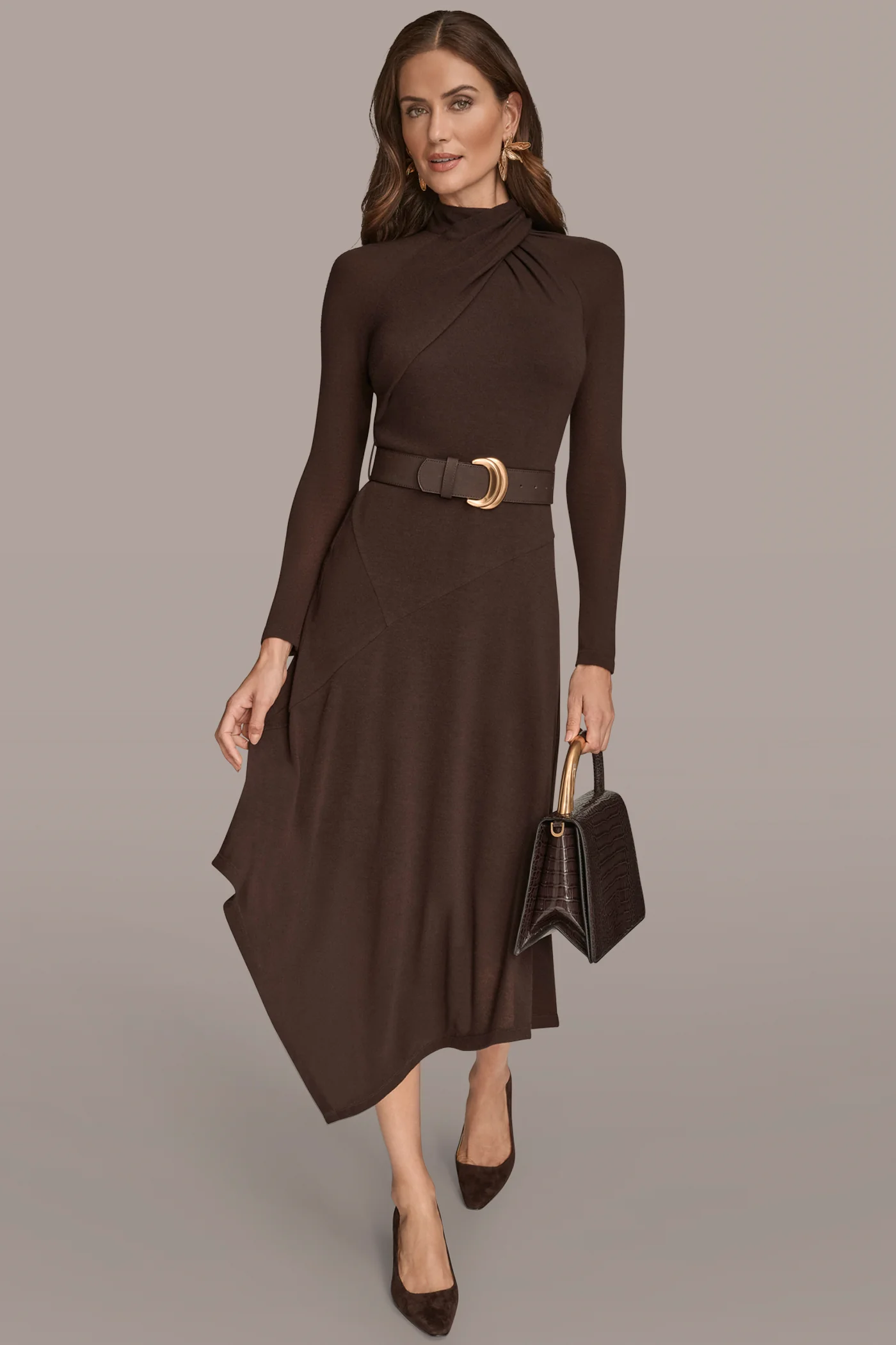 LONG SLEEVE MIDI ASYMMETRIC SWEATER DRESS - VXVOV
