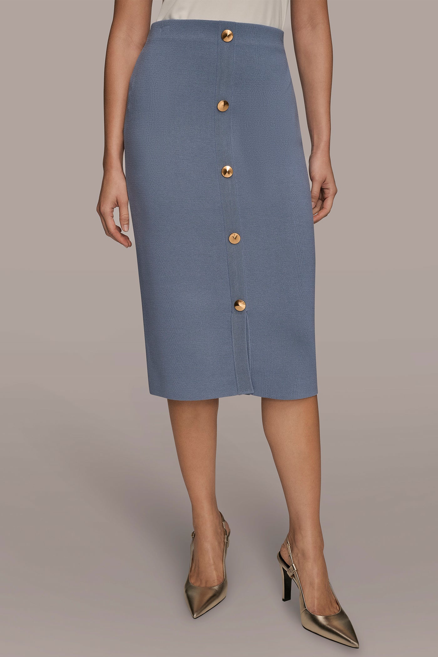 BUTTON-DETAILED MIDI PENCIL SKIRT - VXVOV