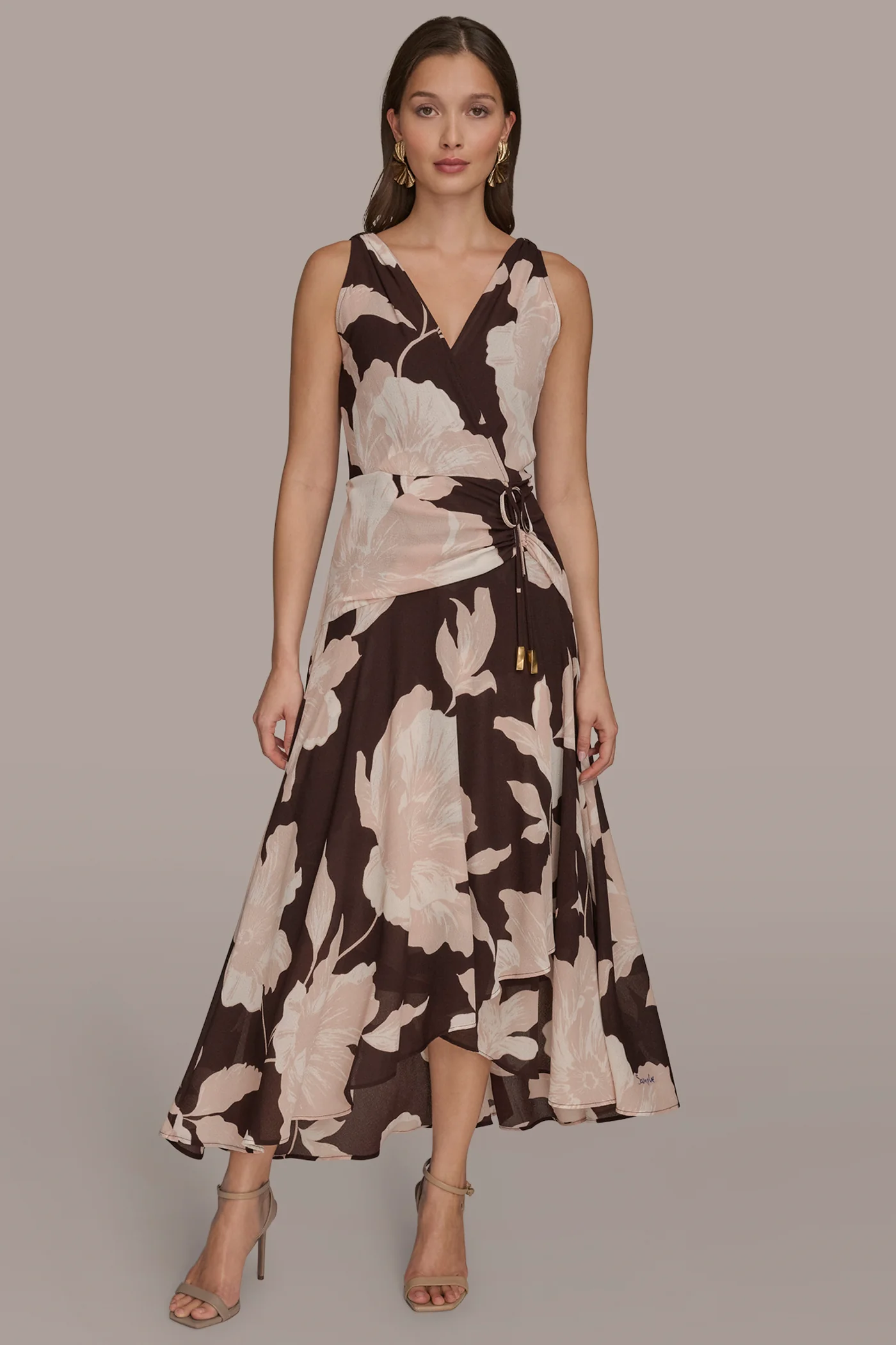 CHIFFON FLORAL WRAP MIDI DRESS - VXVOV