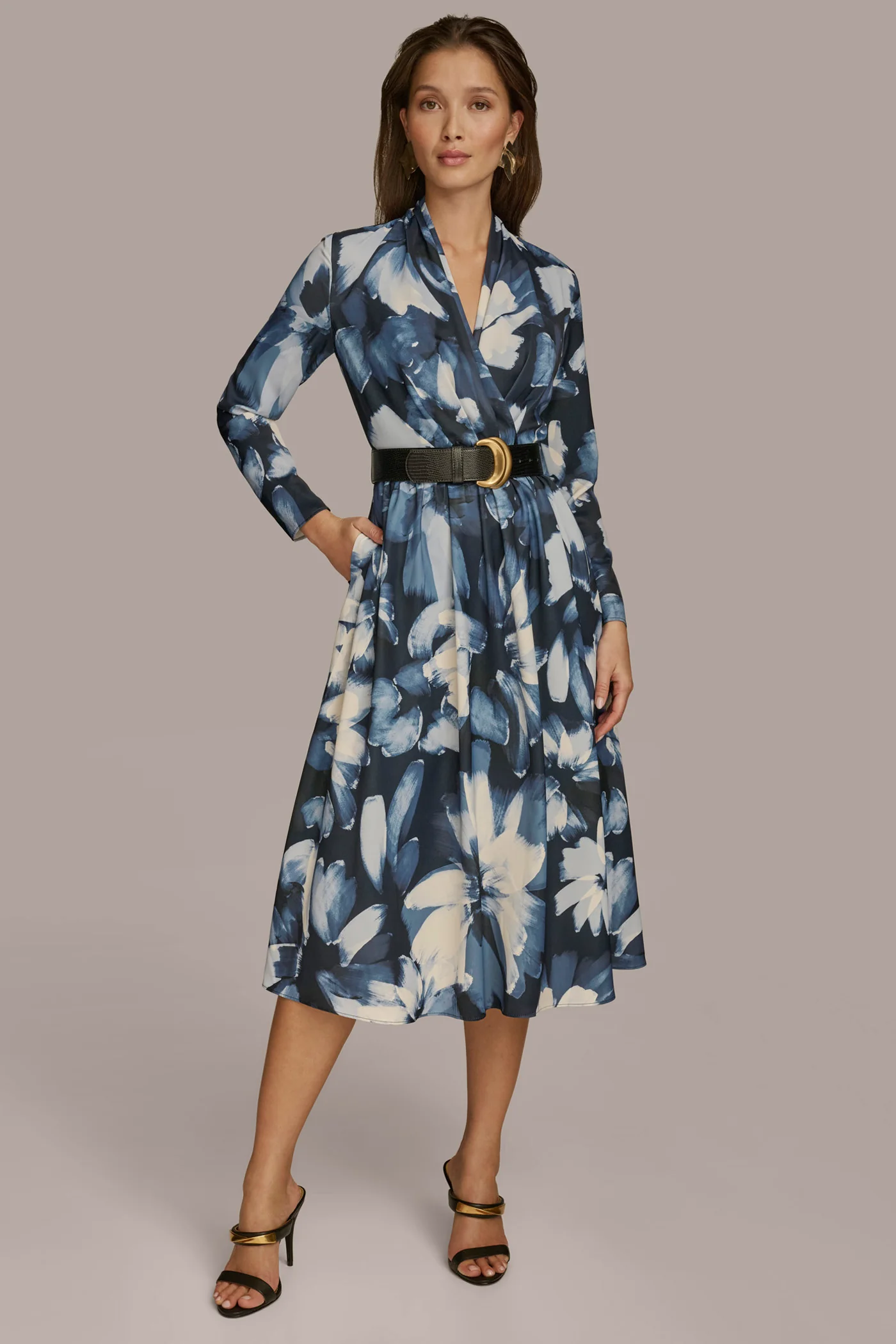 FLORAL BELTED A LINE MIDI DRESS - VXVOV