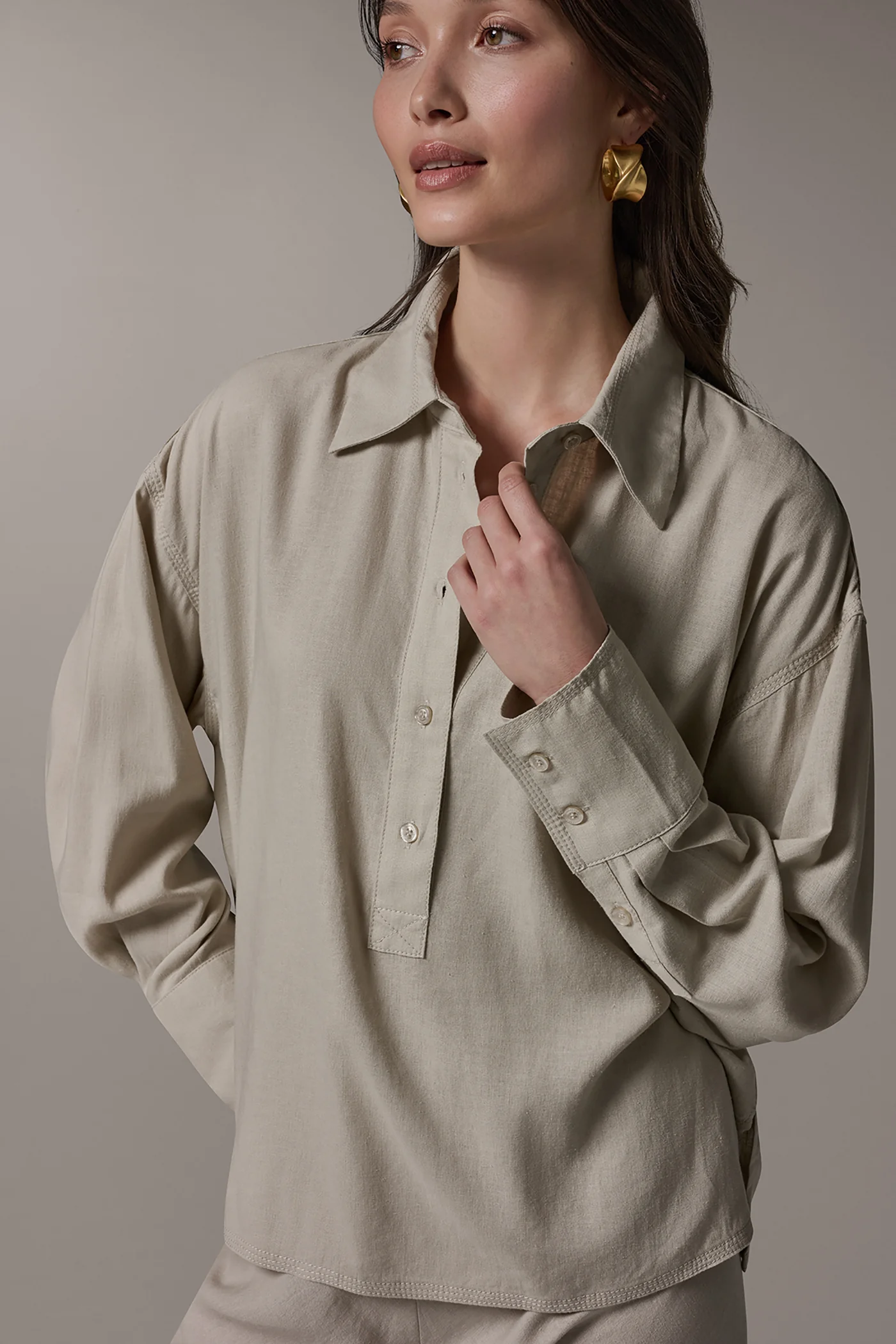 LONG SLEEVE 1/2 PLACKET BLOUSE - VXVOV