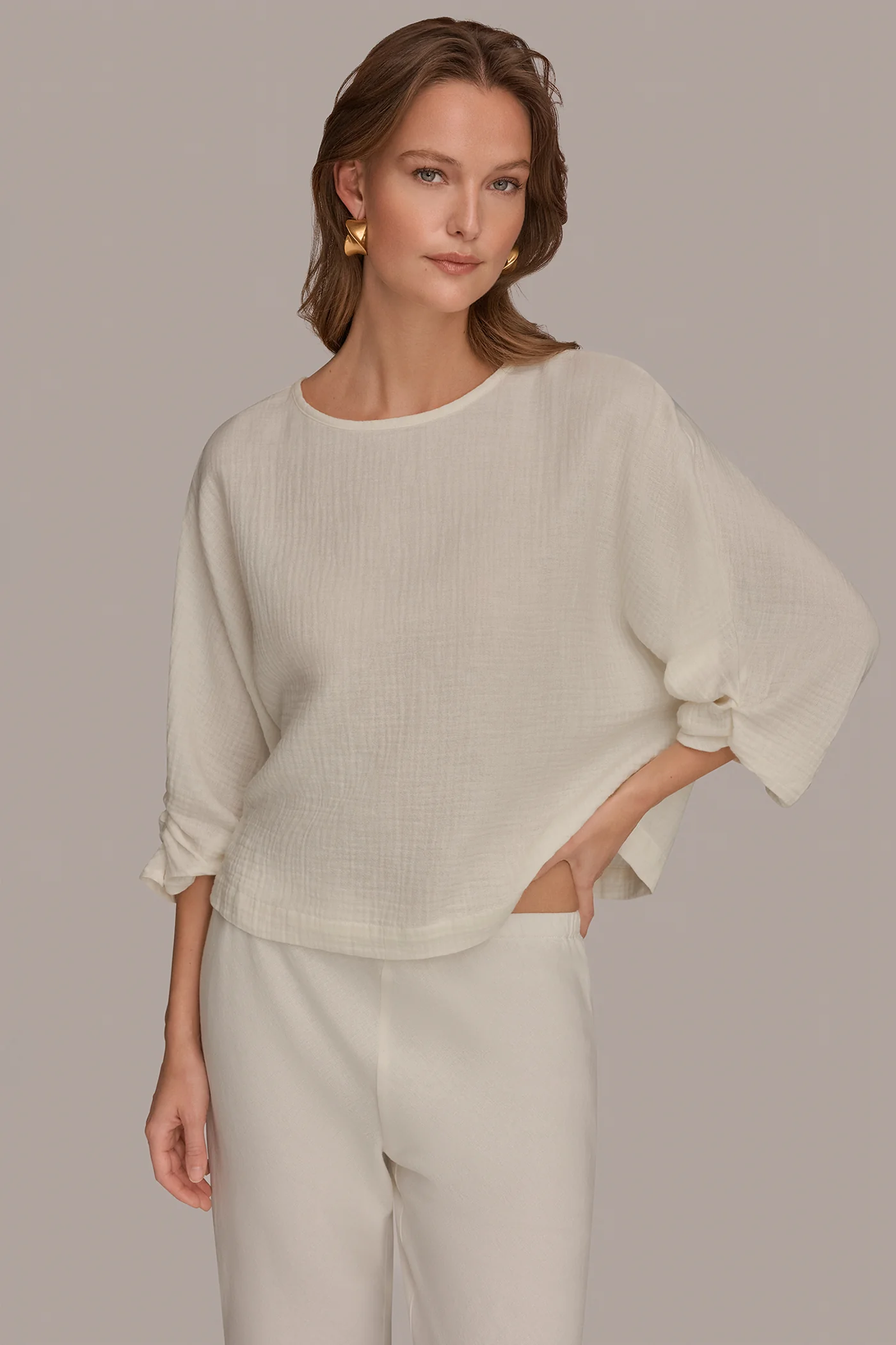 3/4 SLEEVE TWIST CUFF BLOUSE - VXVOV