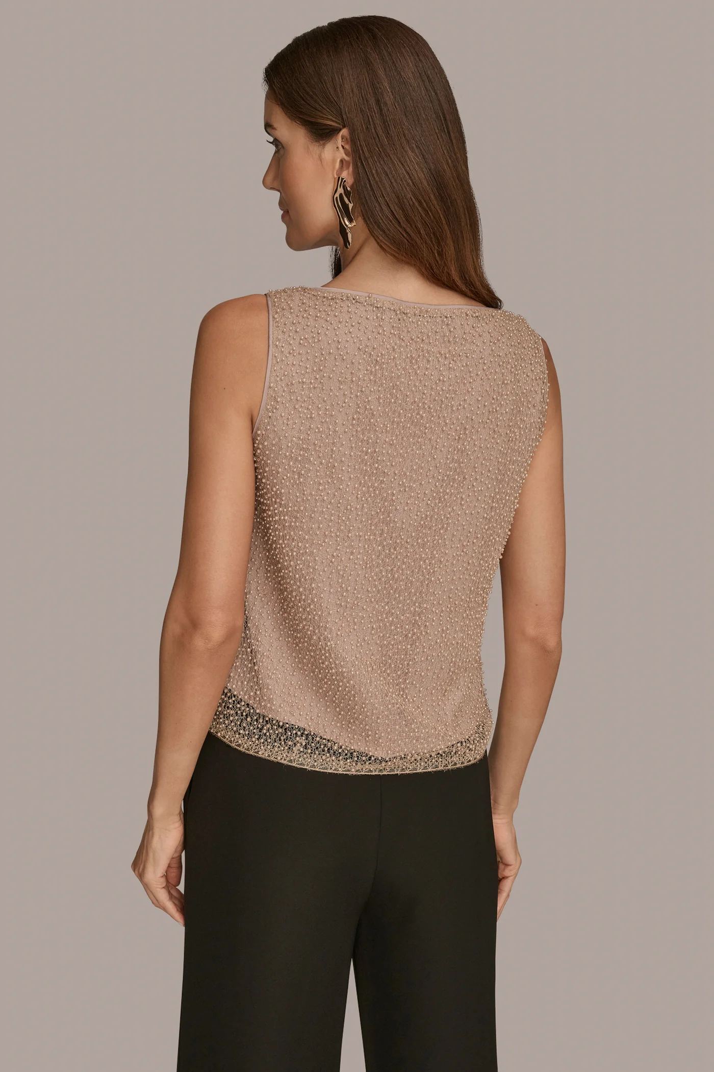 SLEEVELESS CREW-NECK PEARL TOP - VXVOV